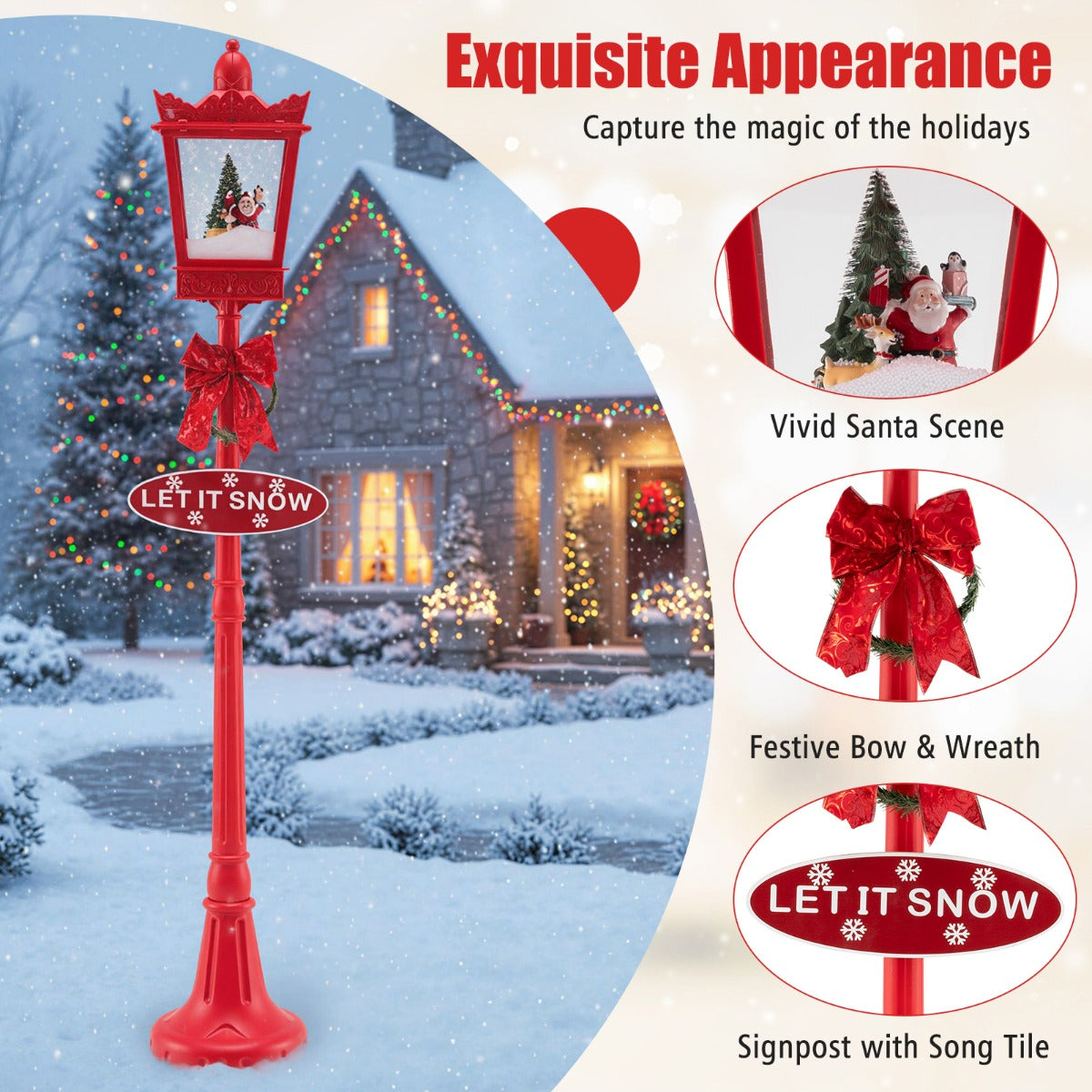 Livsk costway 185 cm hoge kerstlamp met warmwitte led verlichting en verlichte sneeuwballamp met navulbare voet 5