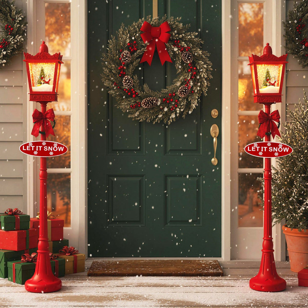 Livsk costway 185 cm hoge kerstlamp met warmwitte led verlichting en verlichte sneeuwballamp met navulbare voet 6