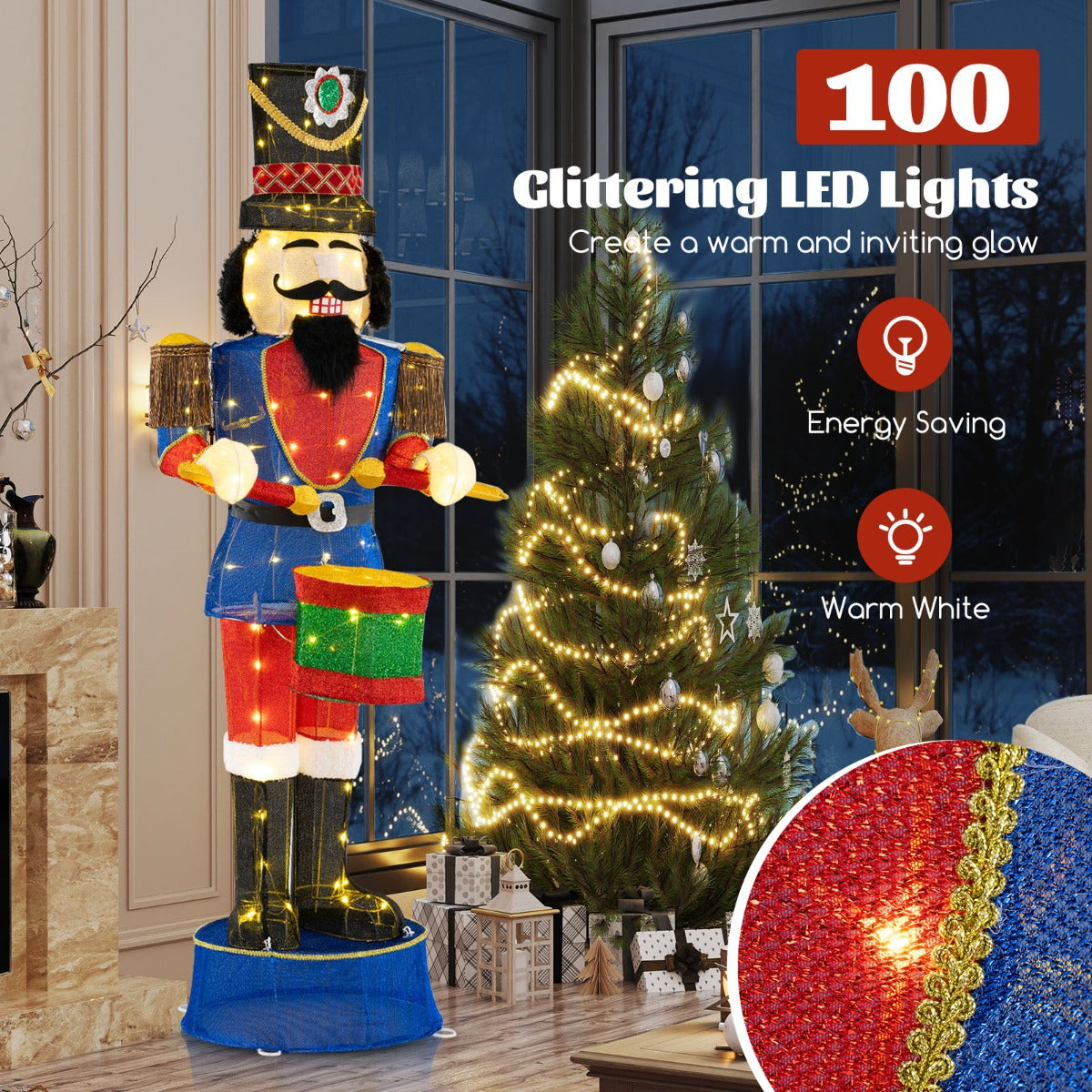 LIVSK 3D Notenkraker Soldaat - 185 cm Hoog - 100 LED-Lampjes - Weerbestendig - Stabiele Bevestiging - Feestelijke Decoratie -