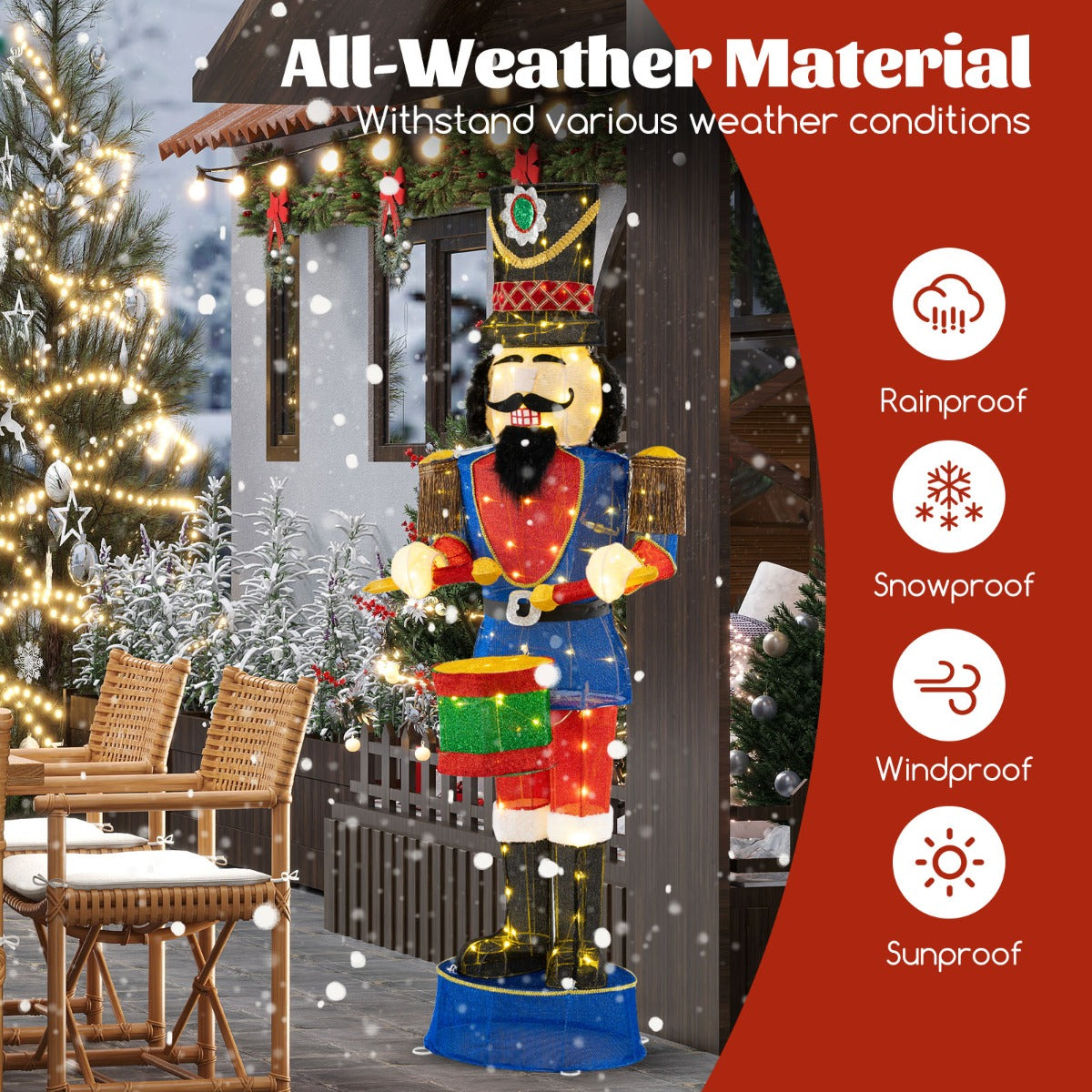 LIVSK 3D Notenkraker Soldaat - 185 cm Hoog - 100 LED-Lampjes - Weerbestendig - Stabiele Bevestiging - Feestelijke Decoratie -