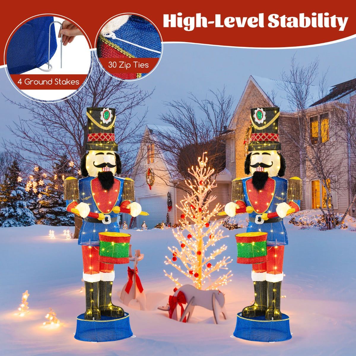 LIVSK 3D Notenkraker Soldaat - 185 cm Hoog - 100 LED-Lampjes - Weerbestendig - Stabiele Bevestiging - Feestelijke Decoratie -