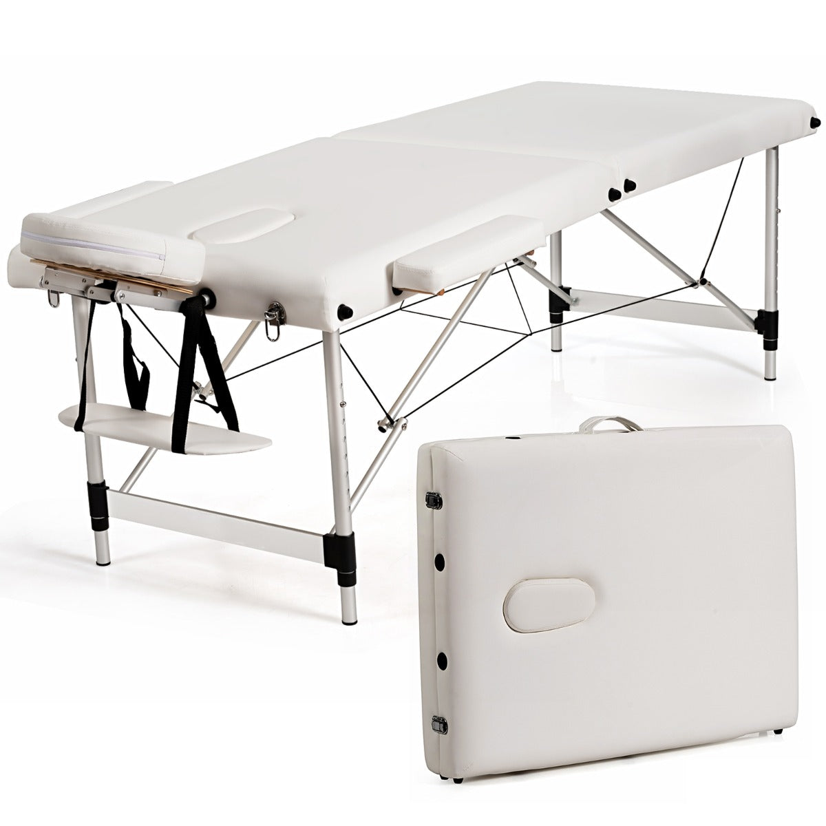 LIVSK Opvouwbare Massagetafel - 8 Verstelposities - Draagbaar en Lichtgewicht - Aluminium Frame - Tot 250 kg - Wit