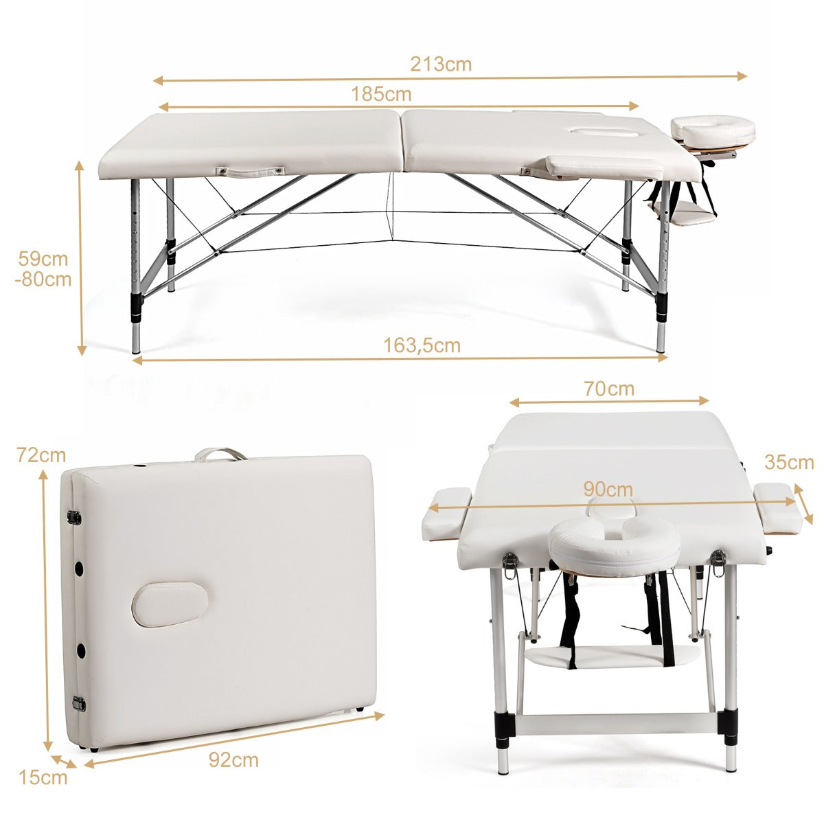 LIVSK Opvouwbare Massagetafel - 8 Verstelposities - Draagbaar en Lichtgewicht - Aluminium Frame - Tot 250 kg - Wit
