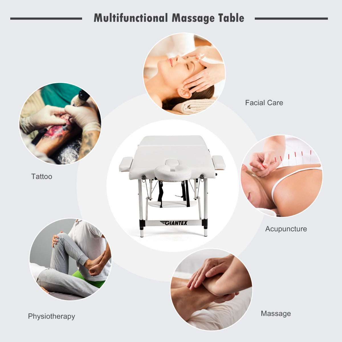 LIVSK Opvouwbare Massagetafel - 8 Verstelposities - Draagbaar en Lichtgewicht - Aluminium Frame - Tot 250 kg - Wit