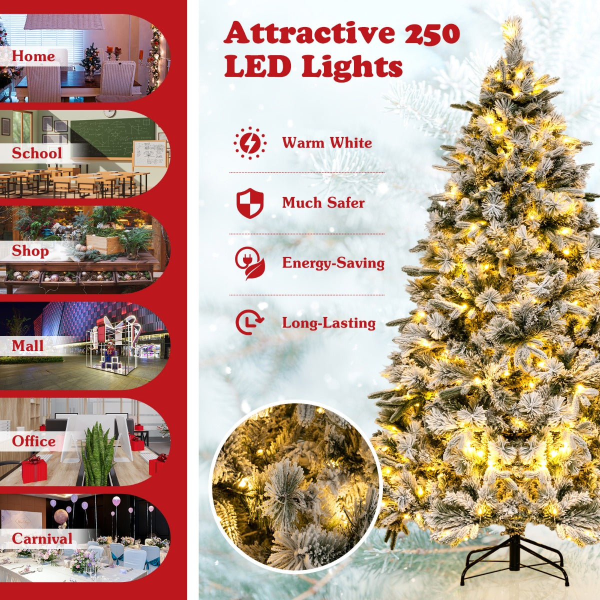LIVSK Kunstkerstboom - 186 cm - 752 Takpunten - 250 Warmwitte LED-Lampjes - Brandveilig - Wit en Groen
