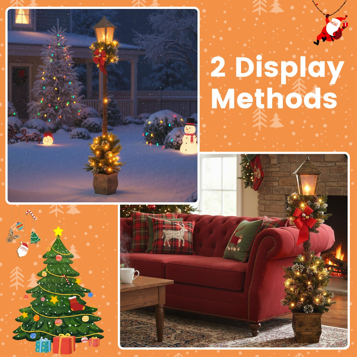 Livsk costway 187cm voorgeinstalleerde straatlantaarn kerstlantaarn met ledverlichting 2
