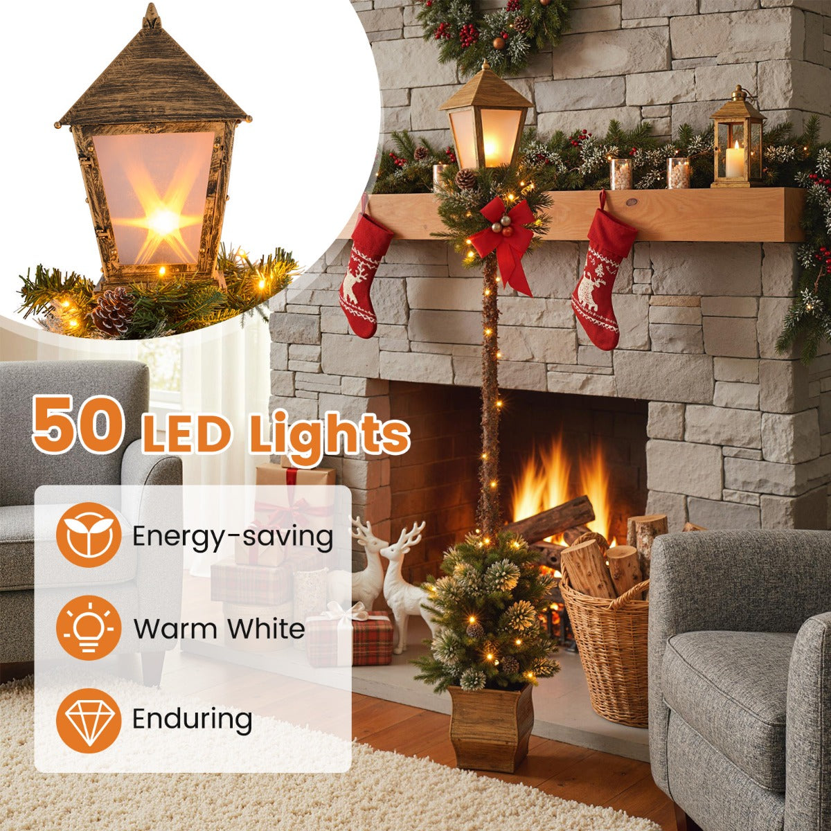 Livsk costway 187cm voorgeinstalleerde straatlantaarn kerstlantaarn met ledverlichting 3