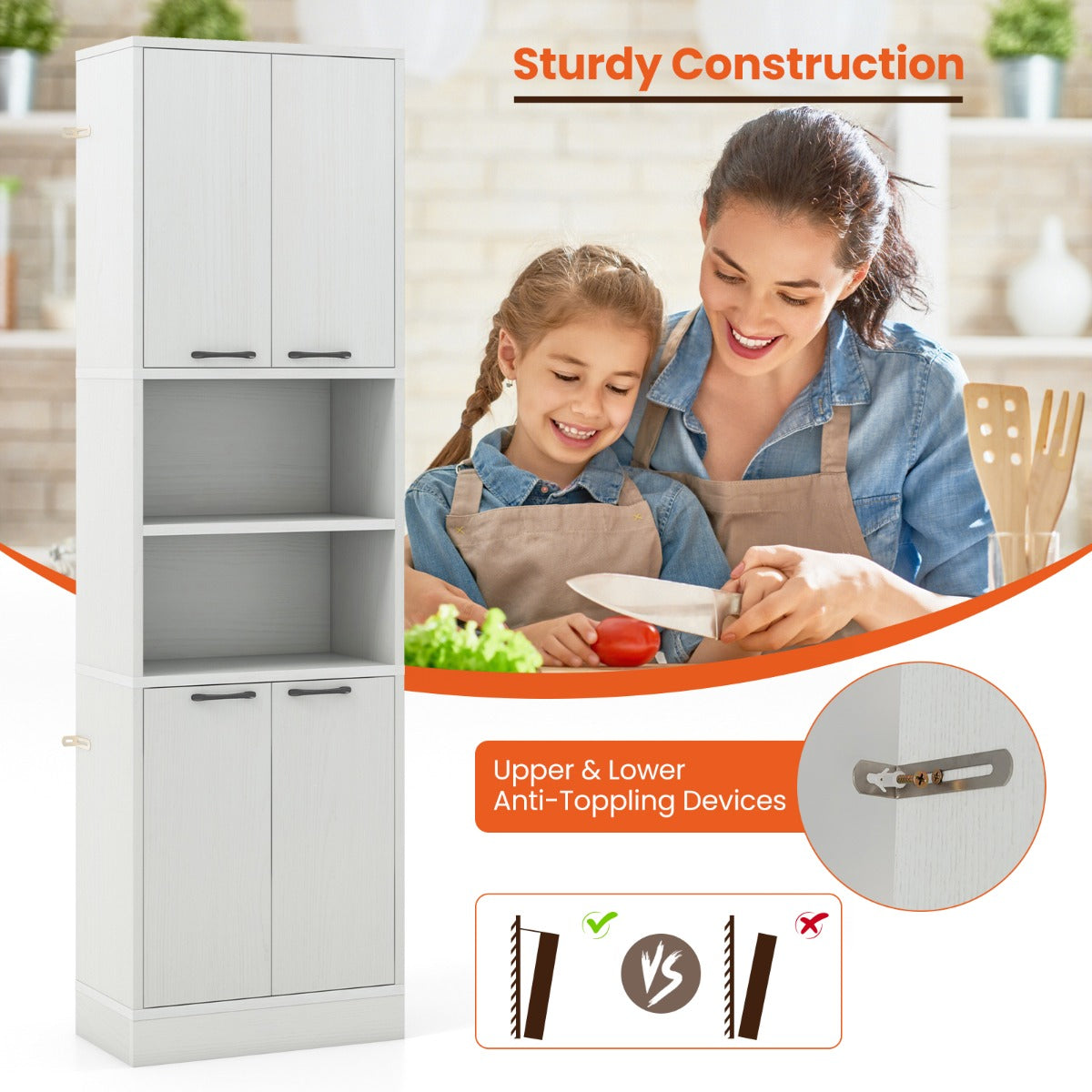 LIVSK Opbergkast met 2 Deurkasten - Stabiele Basis - Multifunctioneel - 56 x 30 x 190 cm - Wit Eiken