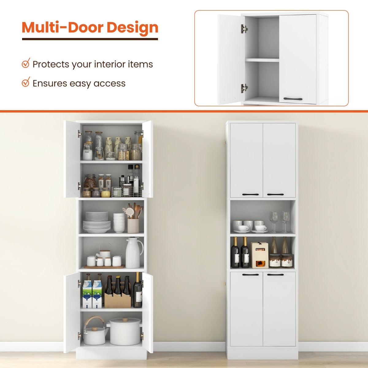 LIVSK Multifunctionele Opbergkast 56 x 30 x 190 cm - 2 Deurkasten - 2 Open Planken - Robuust en Stabiel - Wit