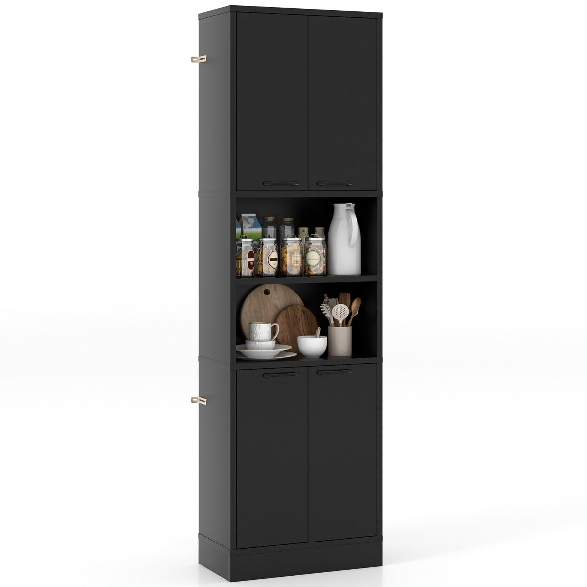 LIVSK Opbergkast met 2 Deurkasten en 2 Open Planken - Stevige Constructie - Elegant Design - 56 x 30 x 190 cm - Wit/Zwart