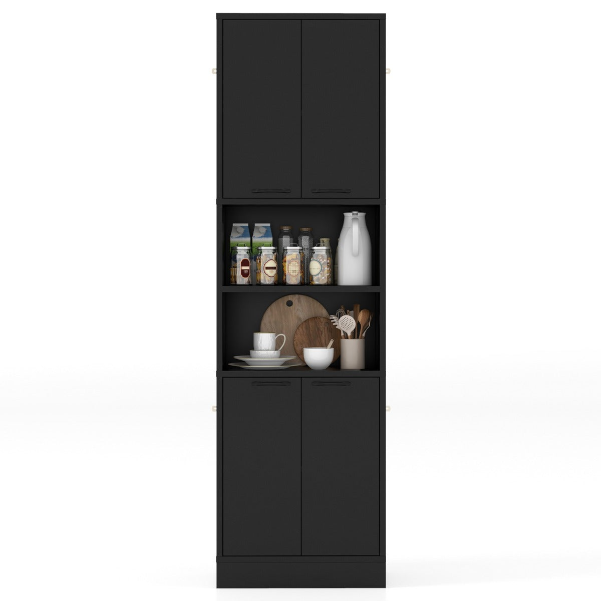 LIVSK Opbergkast met 2 Deurkasten en 2 Open Planken - Stevige Constructie - Elegant Design - 56 x 30 x 190 cm - Wit/Zwart