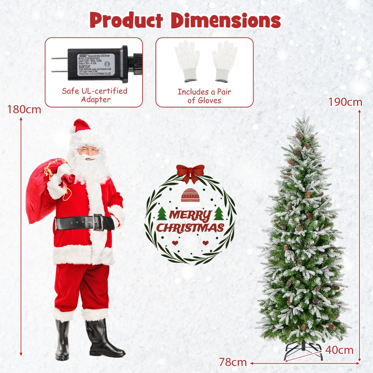 LIVSK Voorverlichte Kunstkerstboom - Scharnierend met 280 LED-lampjes - Realistische Dennenappels - 190 cm - Groen + Wit