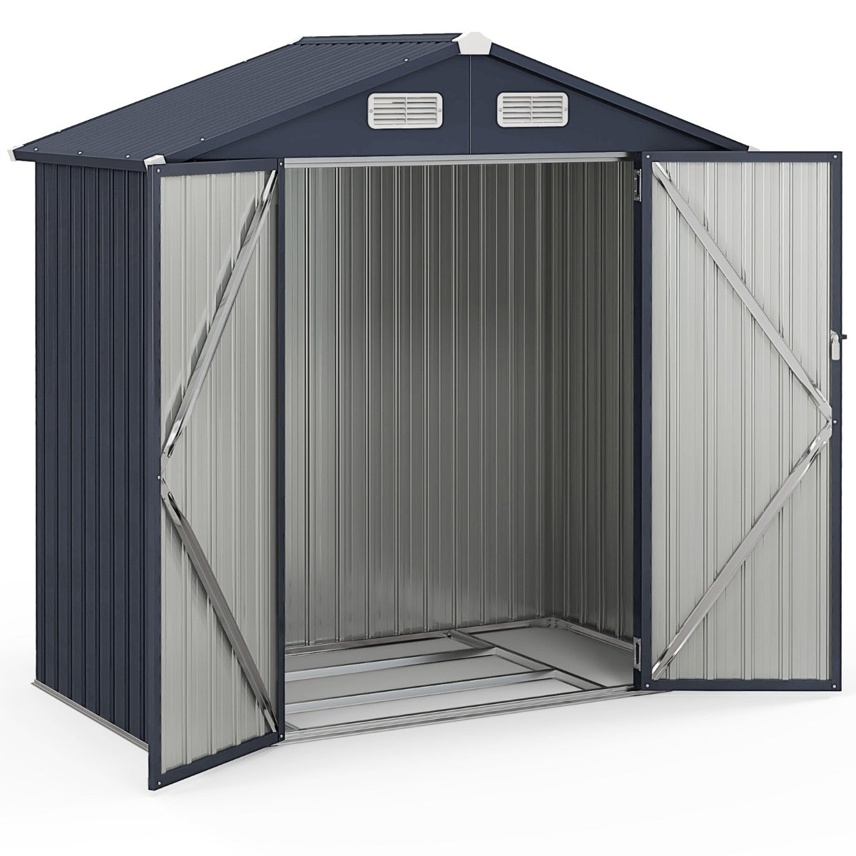 LIVSK Tuinmetalenschuur - 3,44 m³ Opslag - Dubbele Deuren - Weerbestendig - Ventilatiesystemen - Donkergrijs