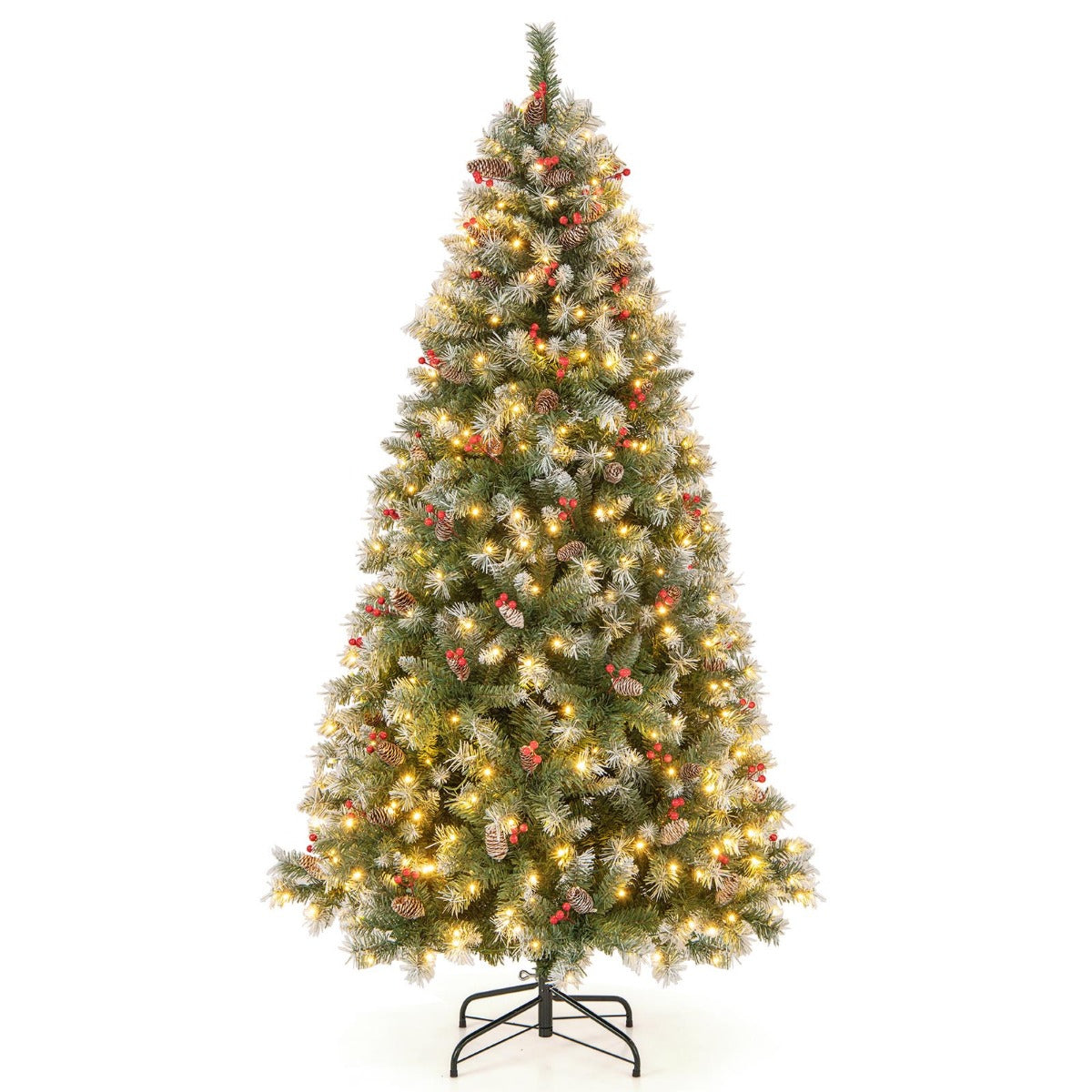 LIVSK Kunstkerstboom 195 cm - 909 Besneeuwde Takken - 420 Warmwitte Ledlampen - 8 Verlichtingsmodi - Geheugenfunctie - Groen & Wit