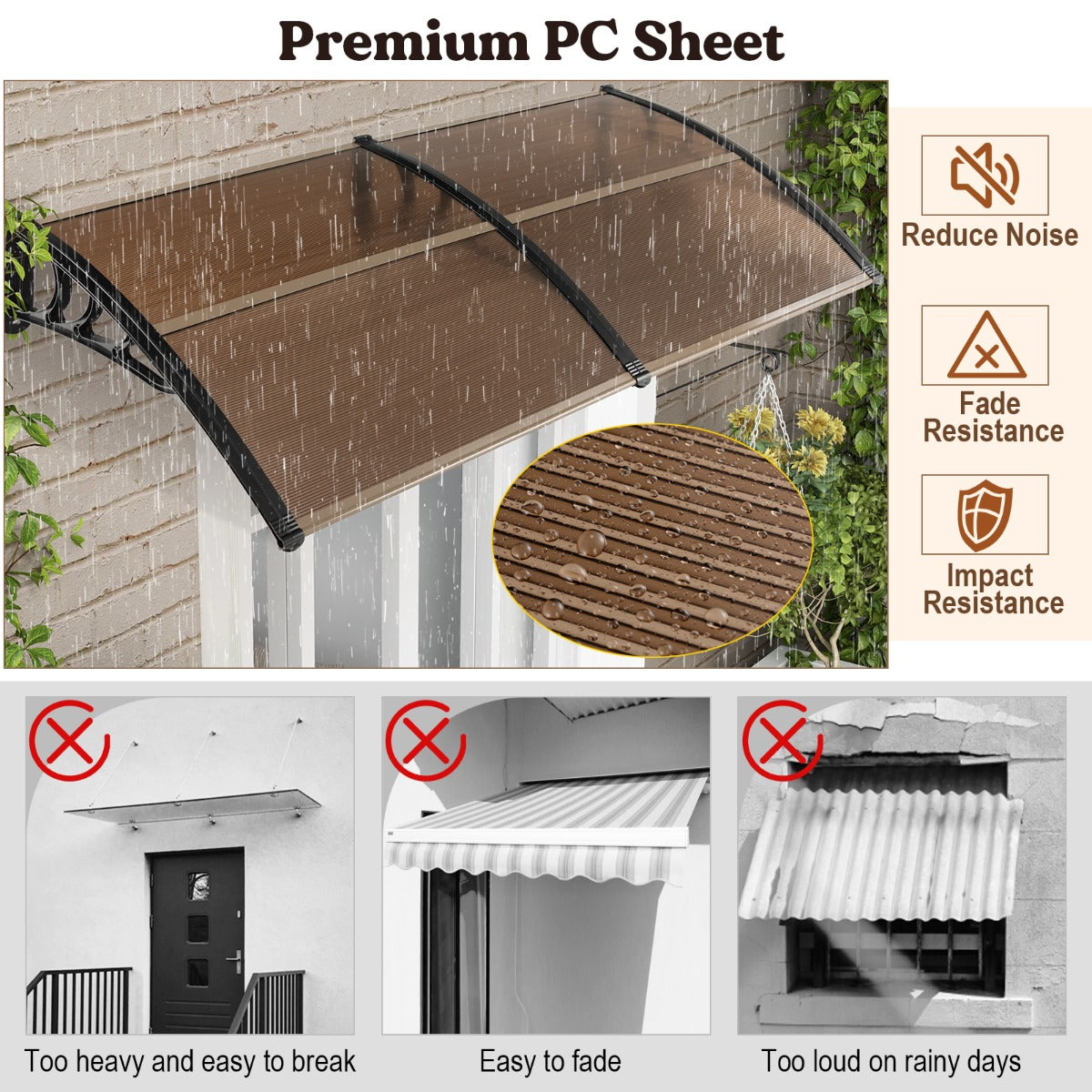 LIVSK Voordakluifel - Robuuste PC-holpanelen - Weerbestendig - Eenvoudige installatie - 199 x 99 cm - Koffie