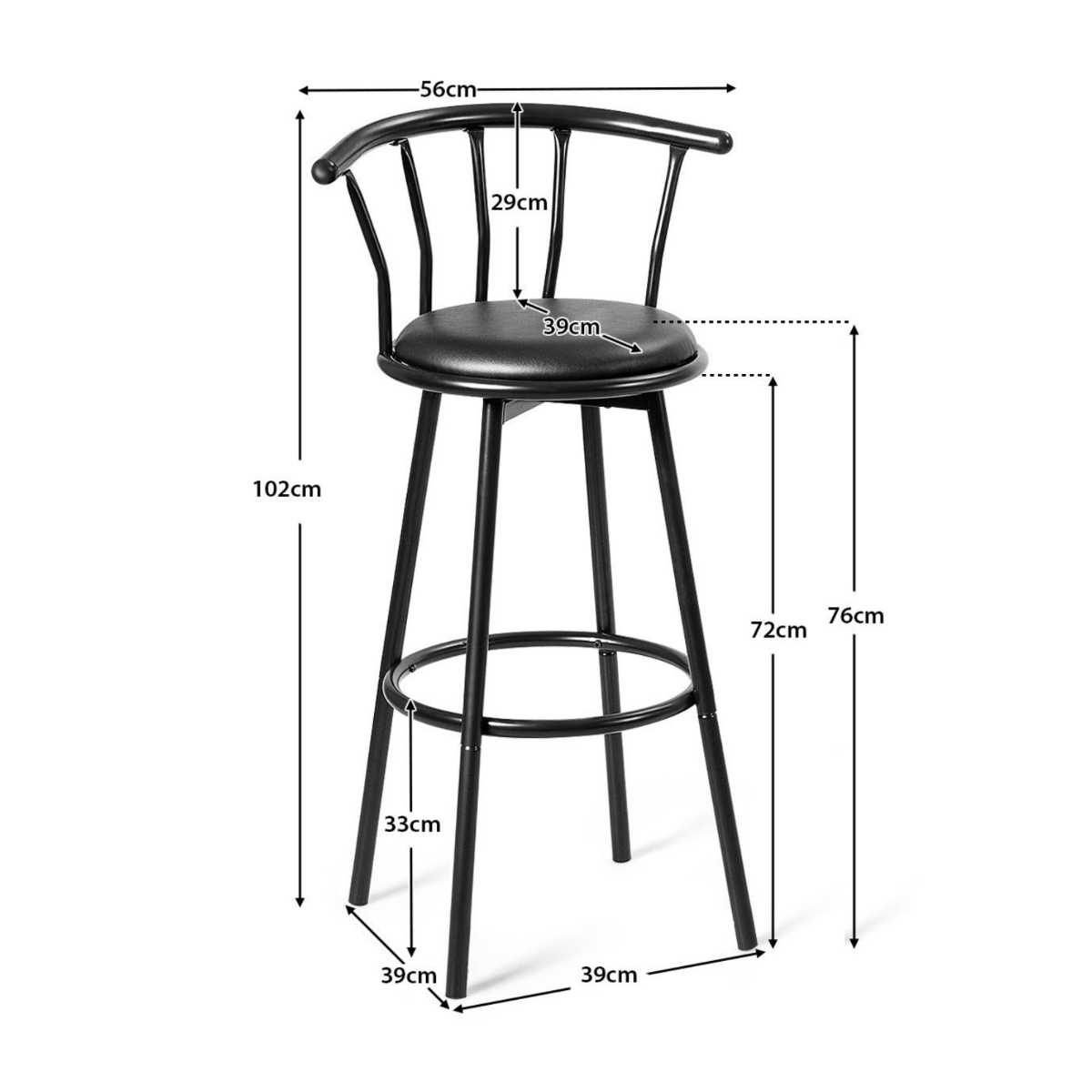 LIVSK Barkrukken Set van 2 - Modern Design - Draaibaar - Ergonomische Rugleuning - Tot 200 kg - 56 x 39 x 102 cm - Zwart