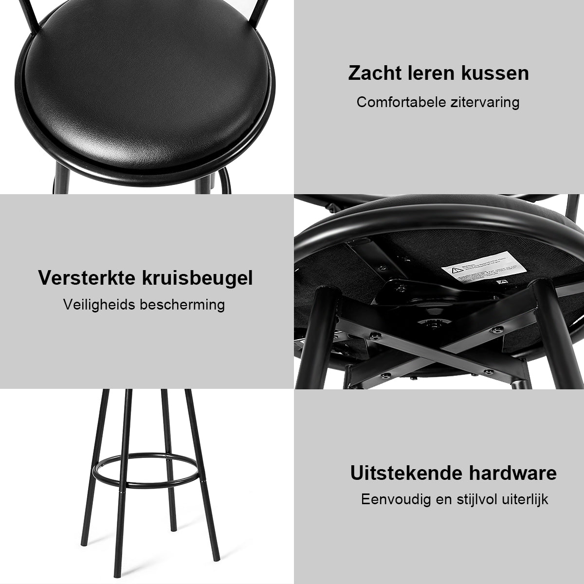 LIVSK Barkrukken Set van 2 - Modern Design - Draaibaar - Ergonomische Rugleuning - Tot 200 kg - 56 x 39 x 102 cm - Zwart