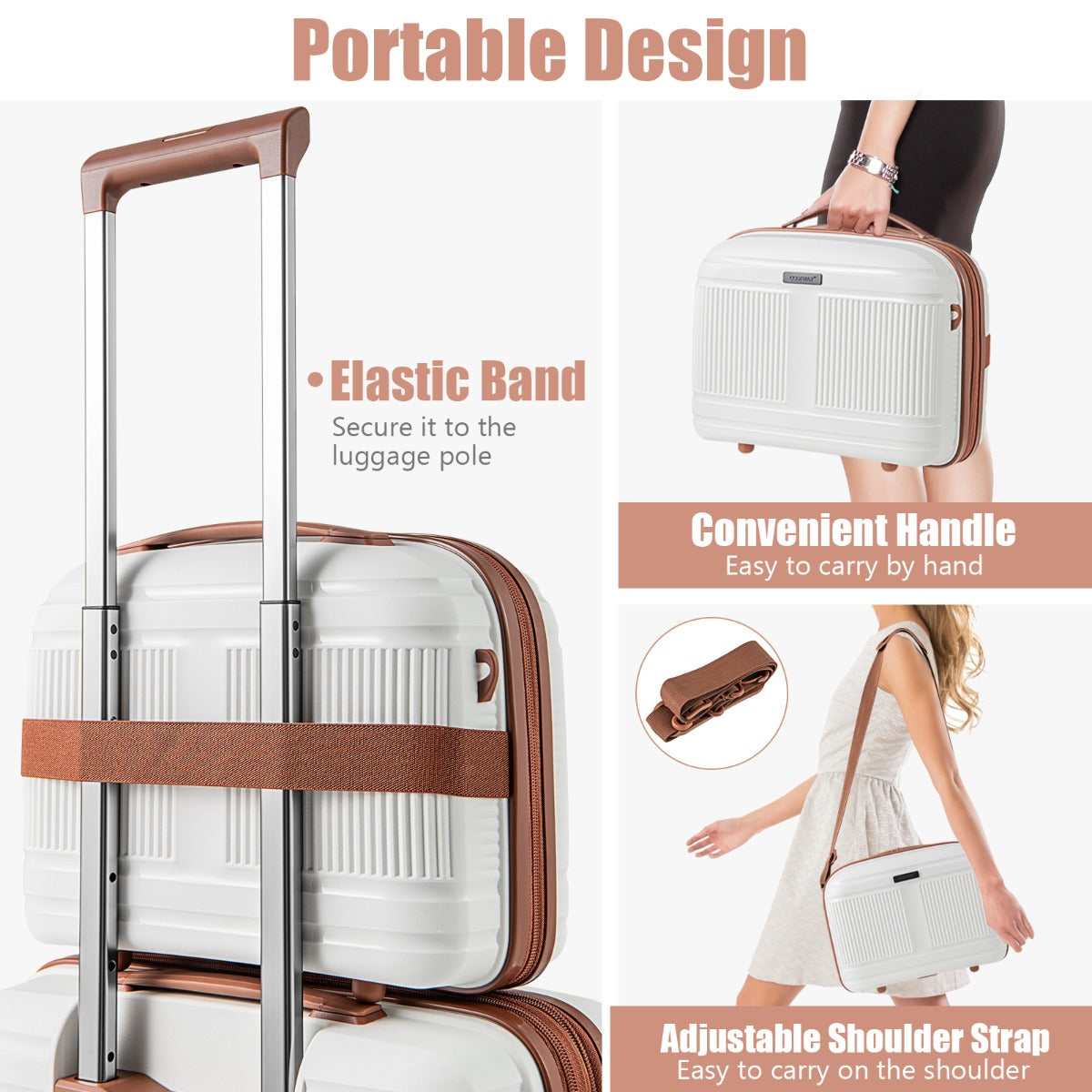 LIVSK 2-delige bagageset - Handbagagekoffer 20" met USB-aansluiting - Cosmetica koffer 14" - Harde schaal - Wit