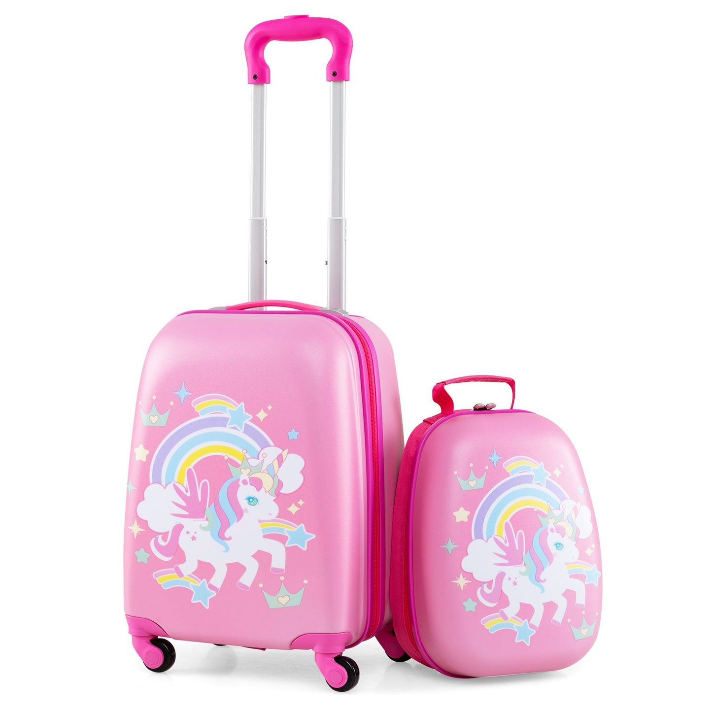LIVSK 2-delige Kinderbagageset - Harde Koffer en Rugzak - Ergonomisch Ontwerp - Waterdicht en Krasbestendig - Roze Eenhoorn