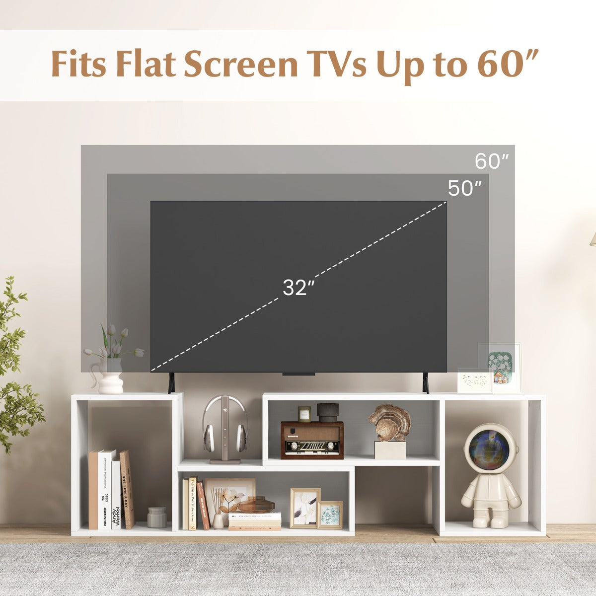 LIVSK Multifunctionele Tv-standaard - Modulair Design met Aanpasbare Planken - Geschikt voor Tv's tot 60 inch - Zwart/Wit