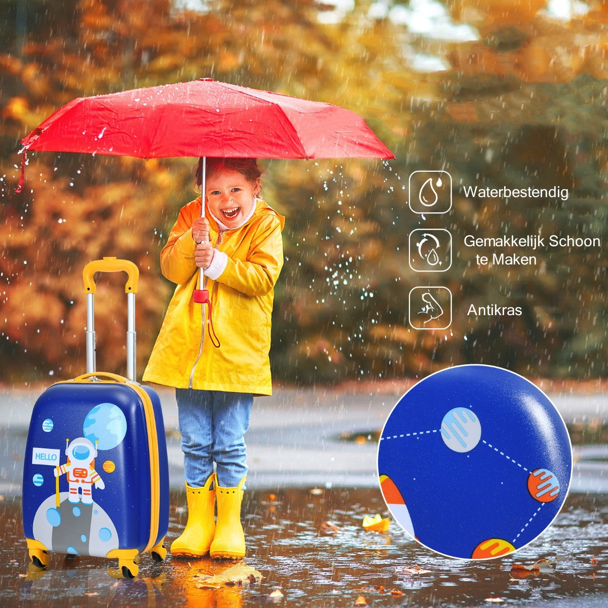 LIVSK Kinderbagageset - 12" Rugzak en 16" Koffer - 4 Rollende Wielen - Verstelbare Handgreep - Waterdicht - Blauw