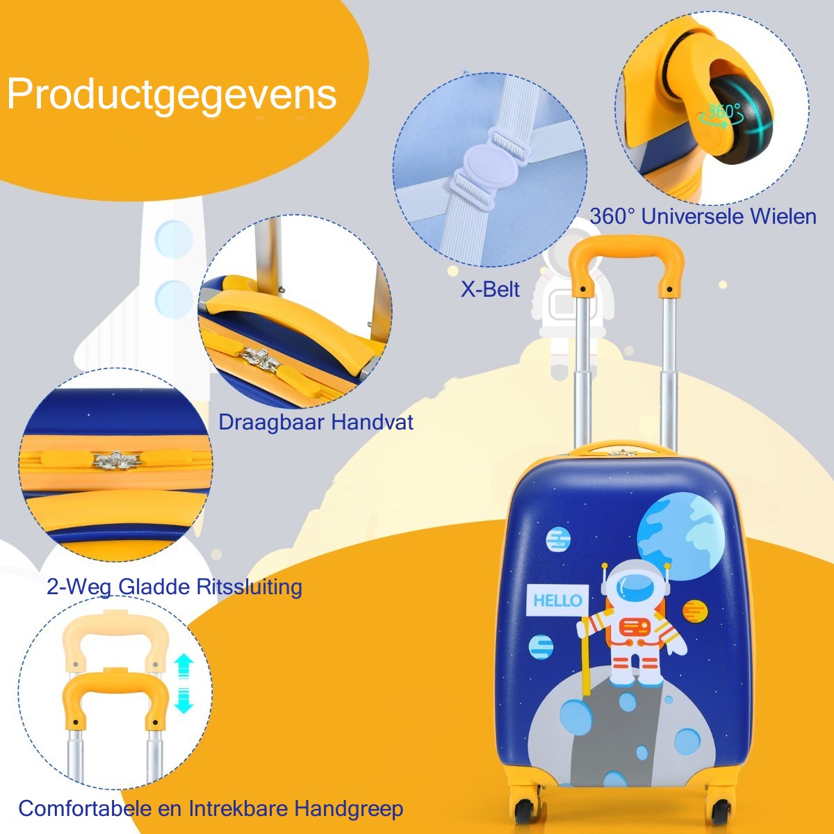 LIVSK Kinderbagageset - 12" Rugzak en 16" Koffer - 4 Rollende Wielen - Verstelbare Handgreep - Waterdicht - Blauw