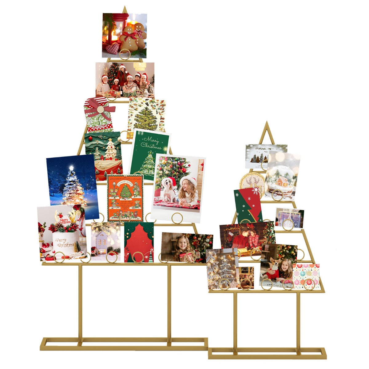 Livsk costway 2 delige kerstboomkaartdisplaystandaard met 36 ronde clips en metalen voet