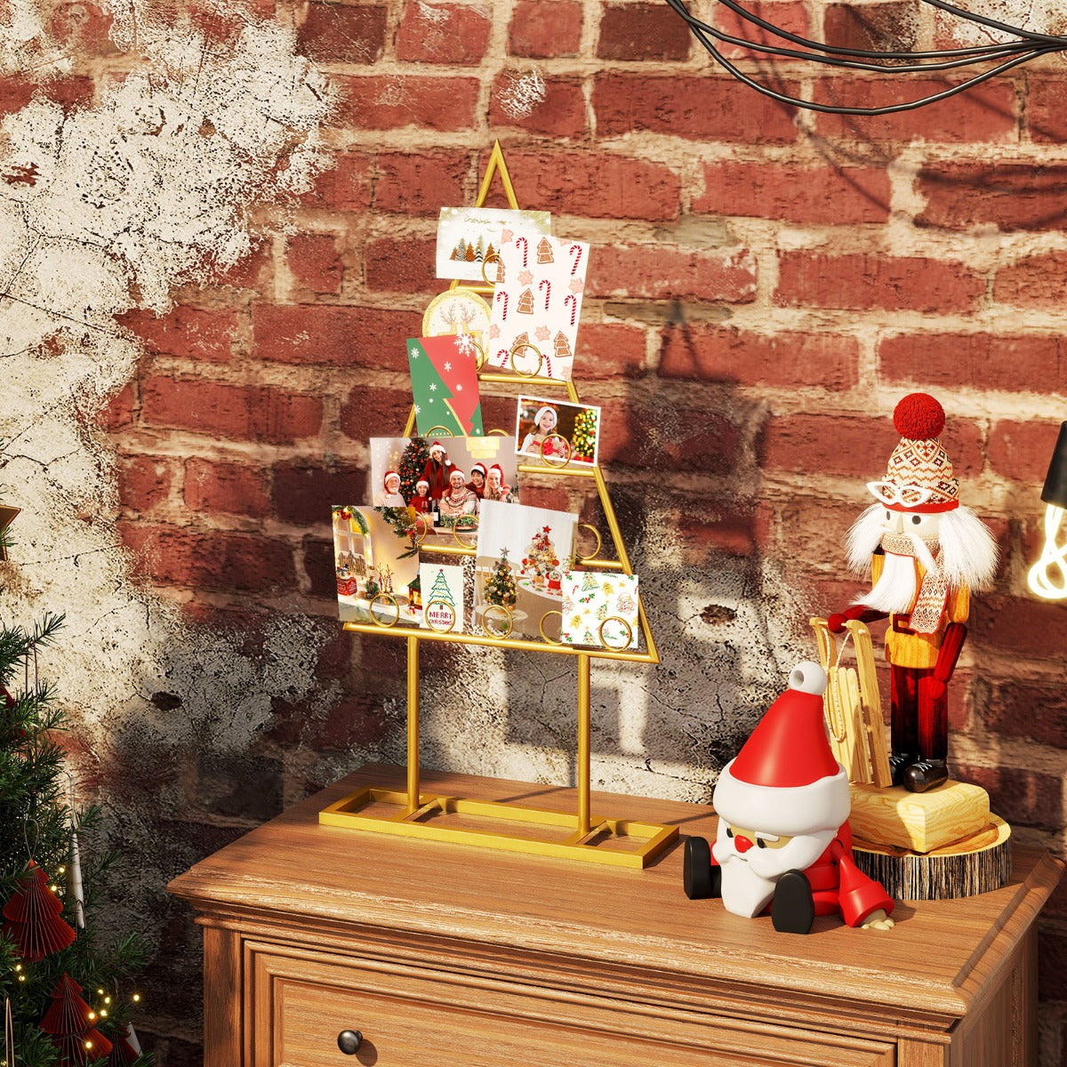 Livsk costway 2 delige kerstboomkaartdisplaystandaard met 36 ronde clips en metalen voet 6