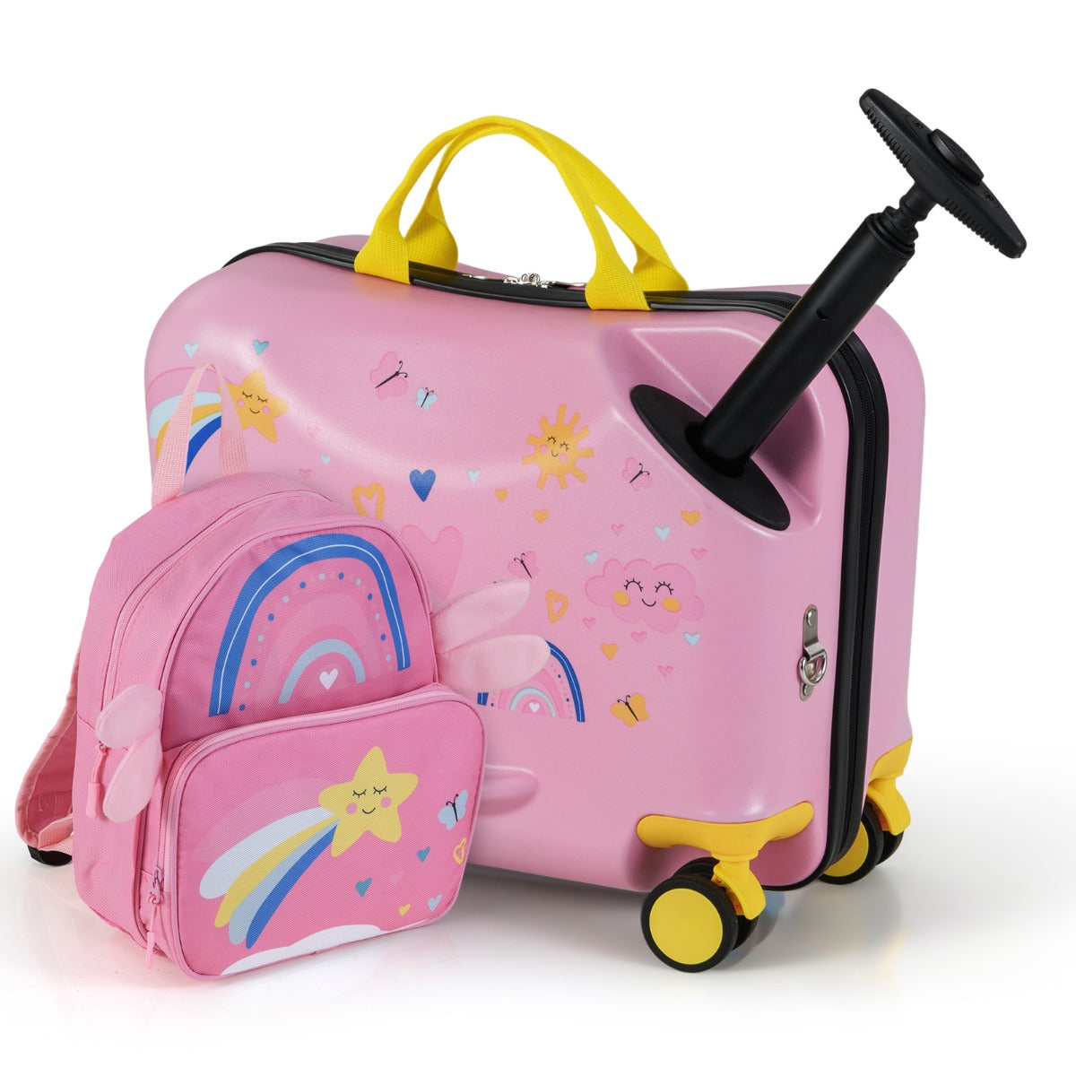 LIVSK Kinderkofferset met Zitkoffer en Rugzak - Multifunctioneel en Ergonomisch - Waterdicht en Duurzaam - Roze