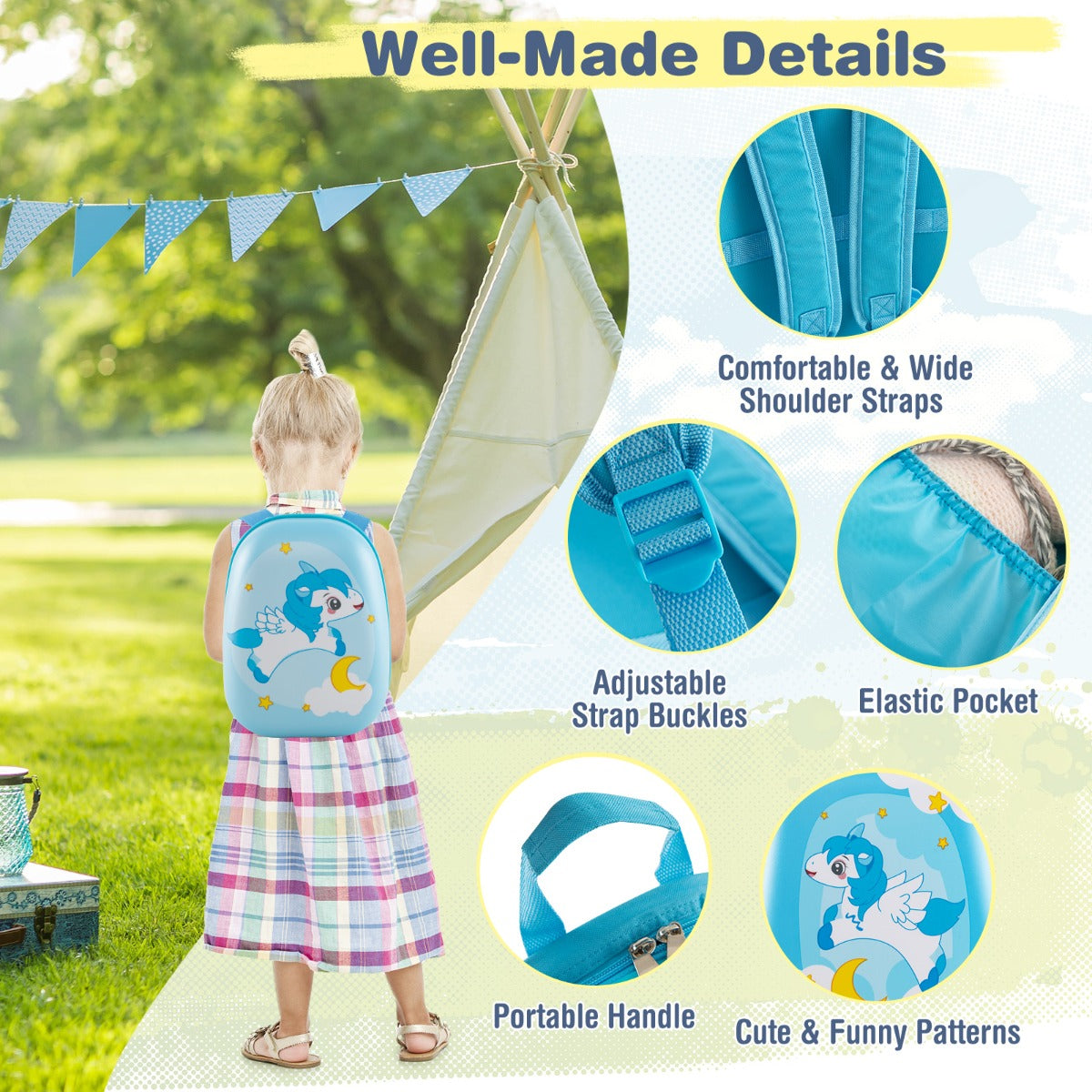 LIVSK Kinderkofferset met Rugzak - Hoogwaardig ABS - Lichtgewicht - 360° Draaibare Wielen - Kindvriendelijke Patronen - Blauw