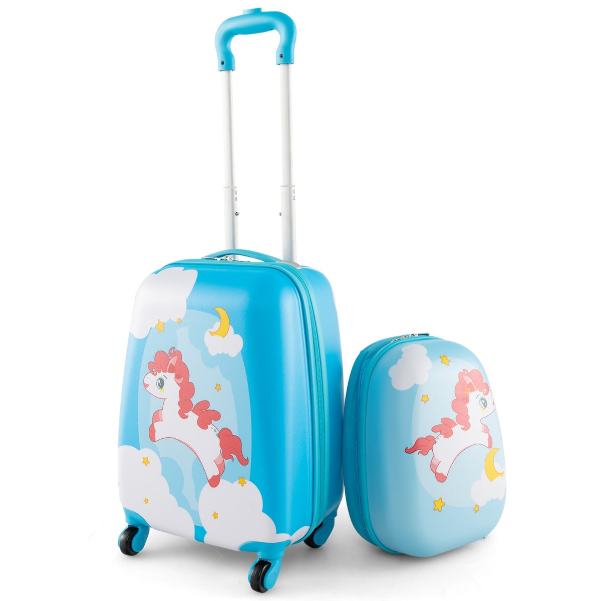 LIVSK Kinderkofferset - Lichtgewicht Kindertrolley en Rugzak - Robuust ABS - 360° Wielen - Waterdicht - Blauw & Oranje