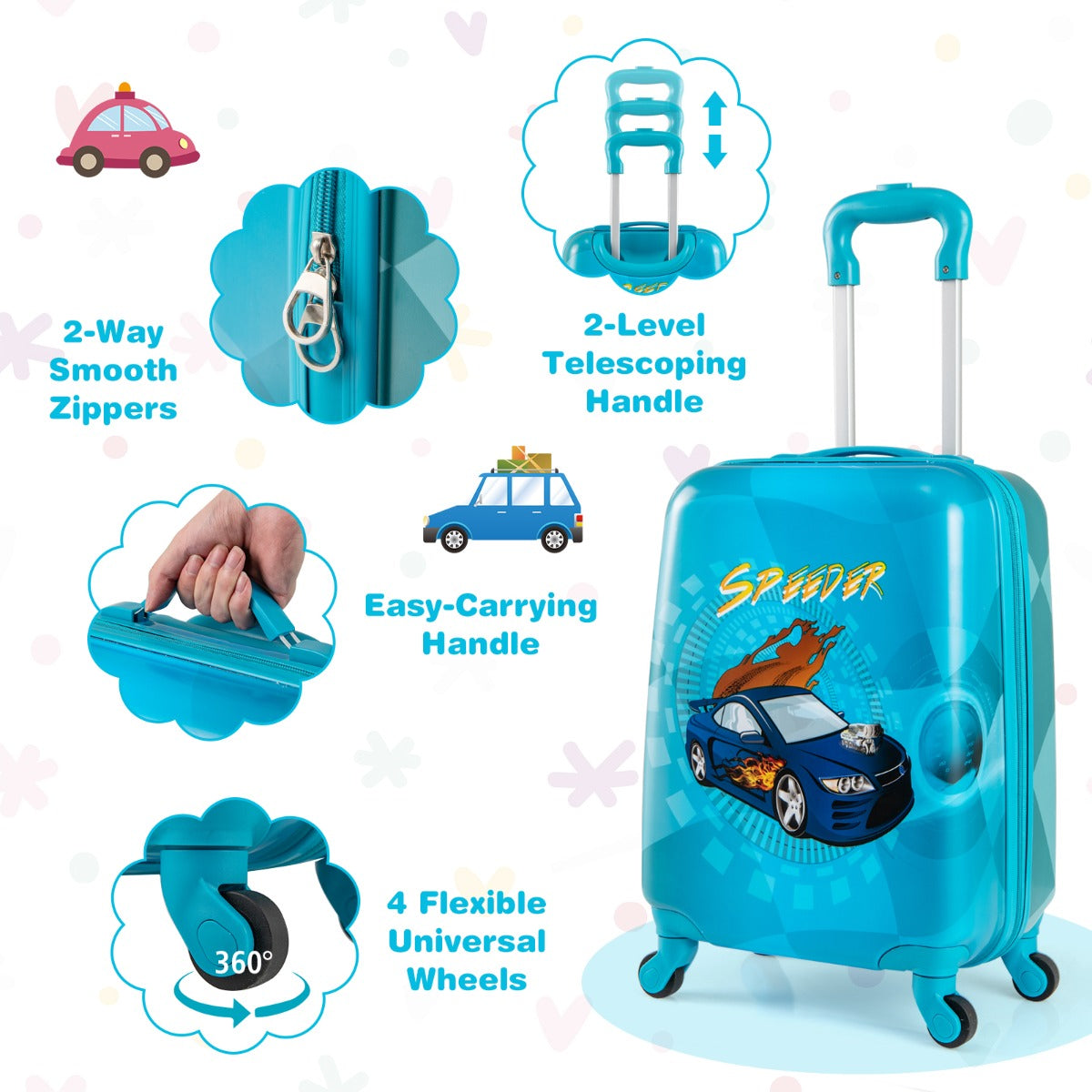 LIVSK Kinderkoffer Set - 17" Harde Koffer en 13" Rugzak - Duurzaam ABS - 4 Wielen - Voor Kinderen - Blauw