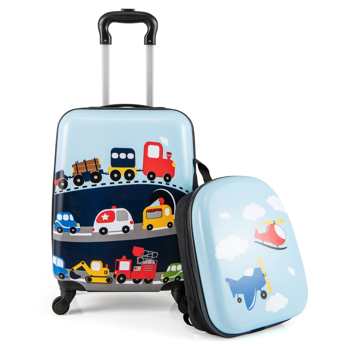 LIVSK Kinderbagageset - 17" Koffer en Rugzak - Stevig ABS en PC - Uitschuifbare Handgreep - Handbagageformaat - Blauw