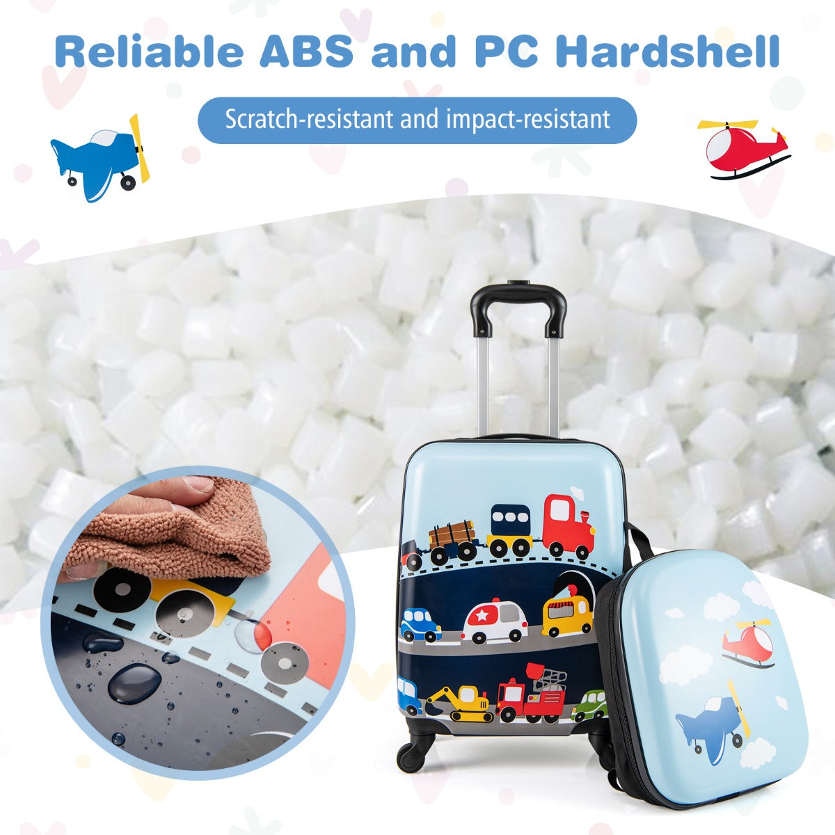 LIVSK Kinderbagageset - 17" Koffer en Rugzak - Stevig ABS en PC - Uitschuifbare Handgreep - Handbagageformaat - Blauw