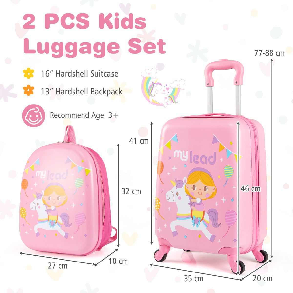LIVSK Kinderkoffer Set - Harde Rugzak en Koffer - Handbagage - Duurzaam ABS en PC - 35 x 20 x 46 cm - Roze