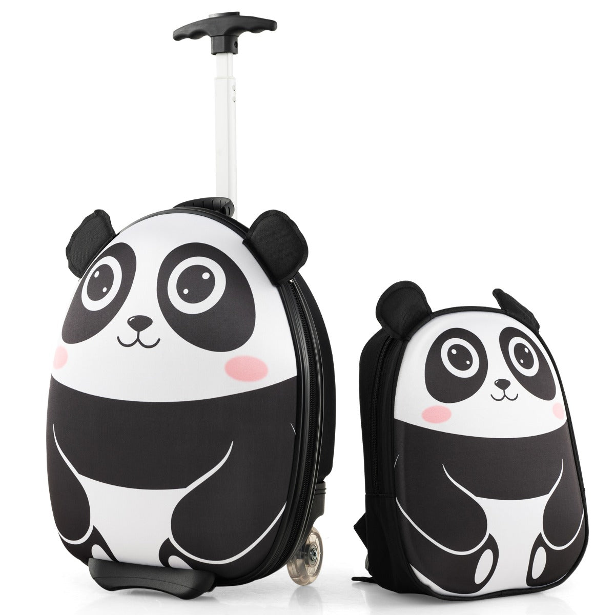 Livsk costway 2 delige kinderkofferset met 40 cm kinderkoffer 30 cm rugzak rollende koffer reistrolleykofferset voor kinderen zwart wit