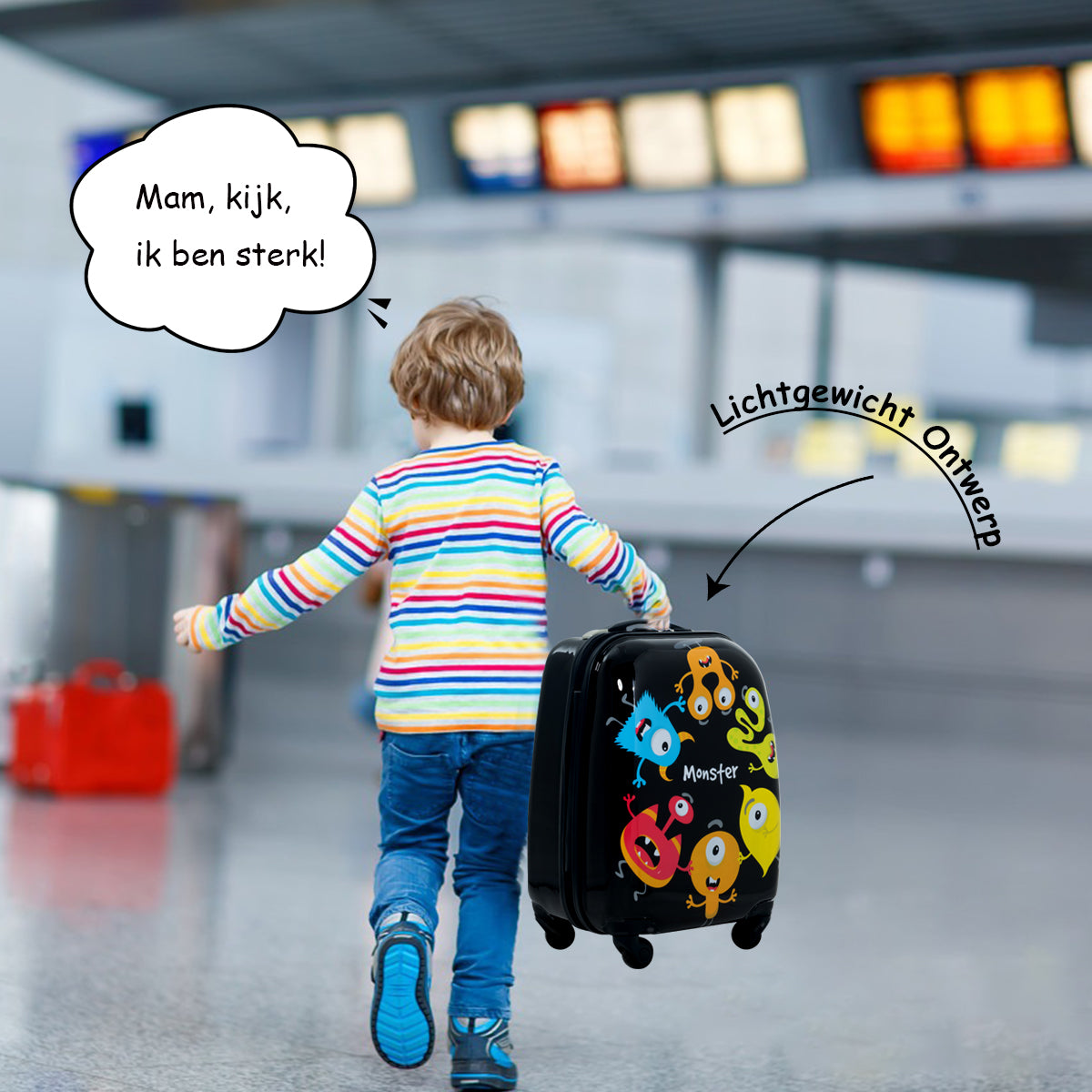 LIVSK Kinderkofferset - Hardshell Koffer en Rugzak - Lichtgewicht - Waterdicht - Kindvriendelijke Patronen - Zwart