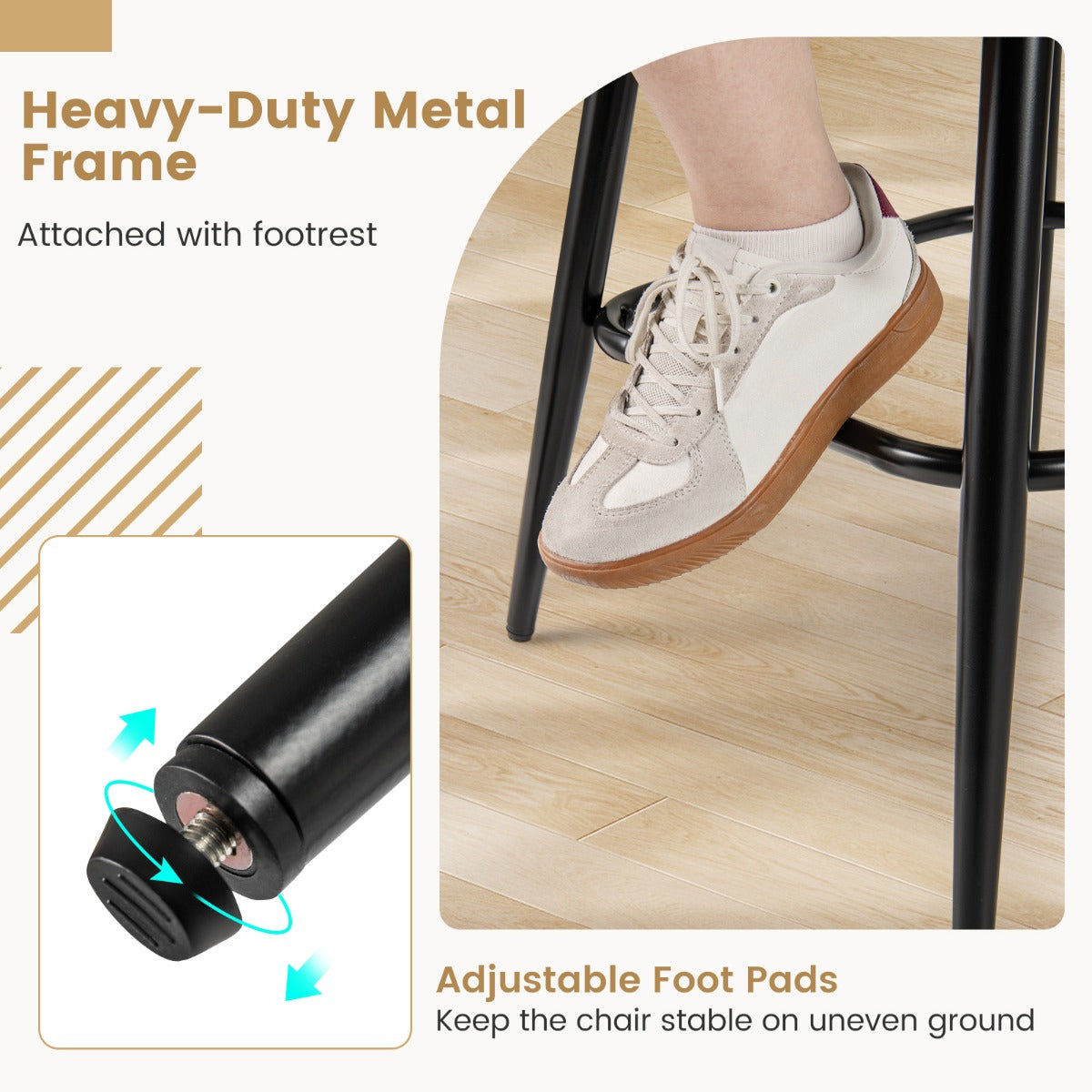 LIVSK Draaibare Barkrukken Set - Pluche Bouclé-stof - 360° Draaifunctie - Ergonomisch - Tot 150 kg - 69 cm - Grijs + Zwart