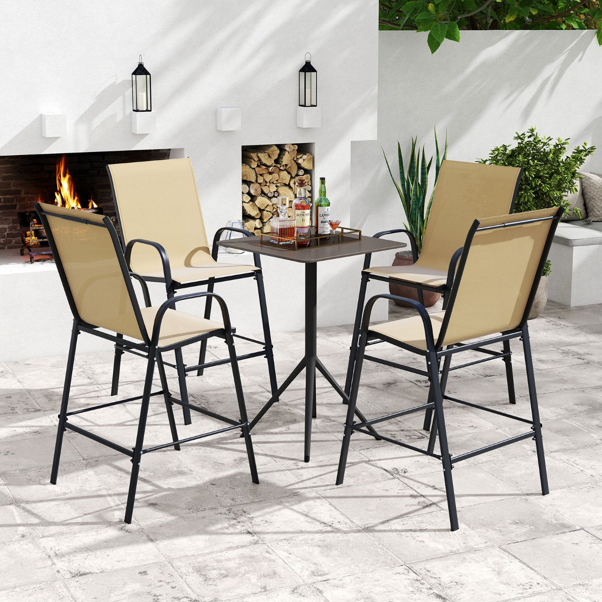 LIVSK Barkrukken Set van 2 - Ergonomisch met Hoge Rugleuning en Armleuningen - Tot 150 kg - Voor Bartafels 101-110 cm - Beige +