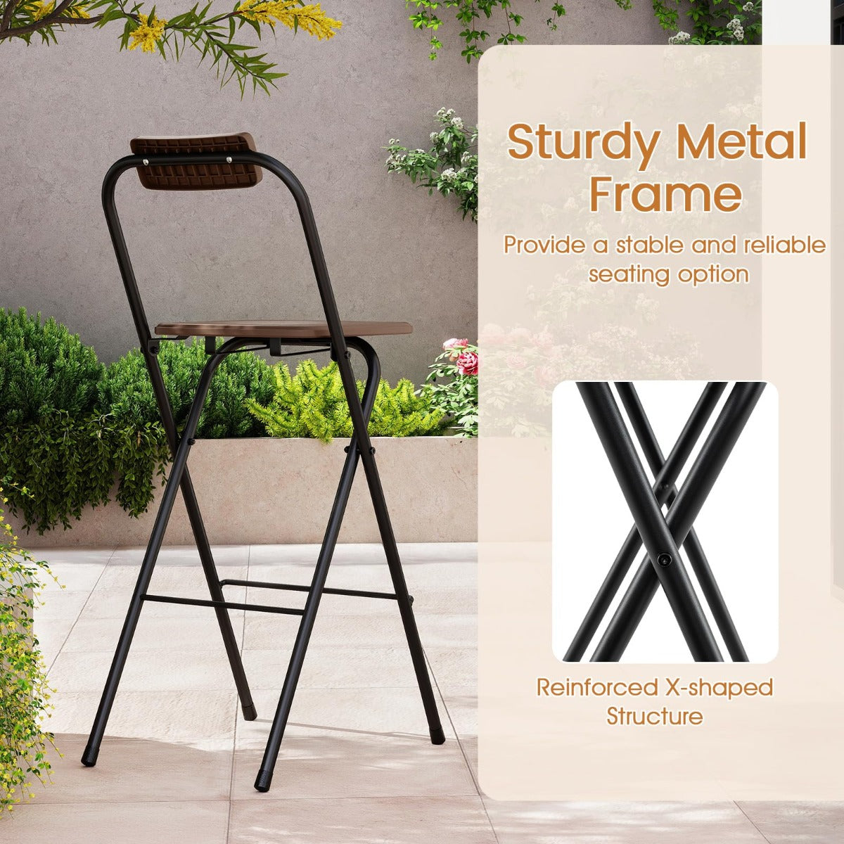 LIVSK Opvouwbare Terras-Barstoelen - Ergonomisch Comfort - Robuust Metalen Frame - Belastbaar tot 150 kg - Bruin en Zwart