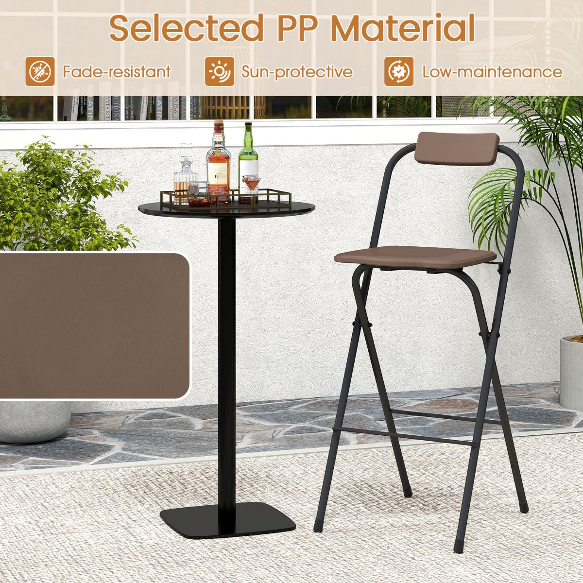 LIVSK Opvouwbare Terras-Barstoelen - Ergonomisch Comfort - Robuust Metalen Frame - Belastbaar tot 150 kg - Bruin en Zwart