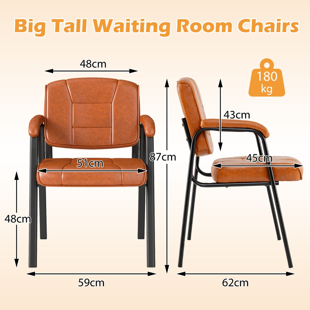 LIVSK Groot en Hoog Gastenstoelset - Ergonomisch Ontwerp - Kunstleren Bekleding - Tot 180 kg - Inclusief Beschermende Voetkussens