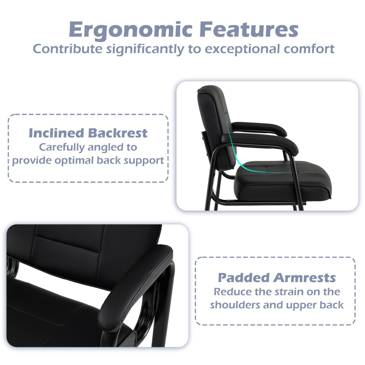 LIVSK Groot en Hoog Gastenstoelen - Ergonomisch Ontwerp - Kunstleren Bekleding - Tot 180 kg - Inclusief Voetkussens - Zwart