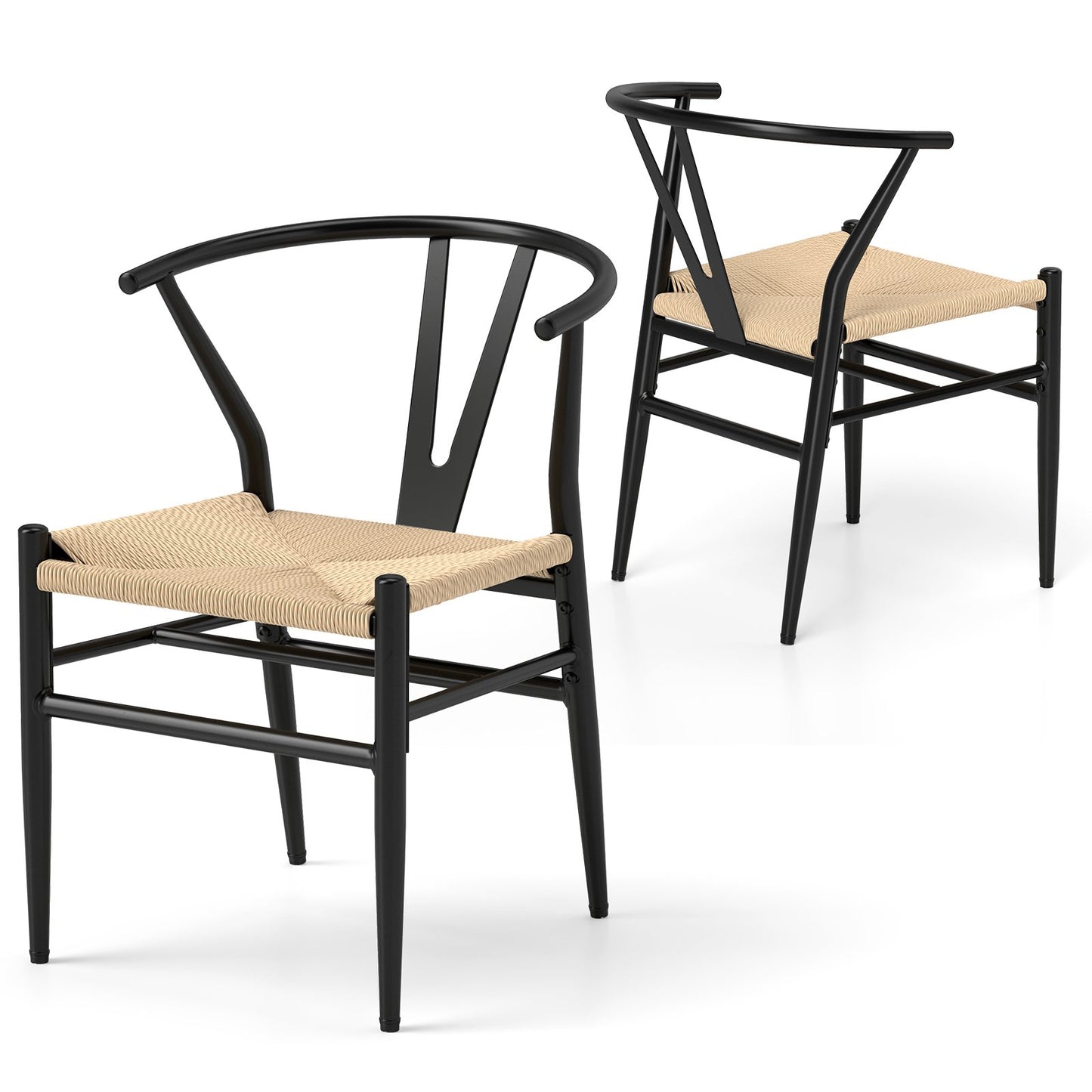 LIVSK Eetkamerstoelen Set - Ergonomisch Design met Y-vormige Rugleuningen - Gevlochten Zitting - Stapelbaar - Tot 150 kg - Beige