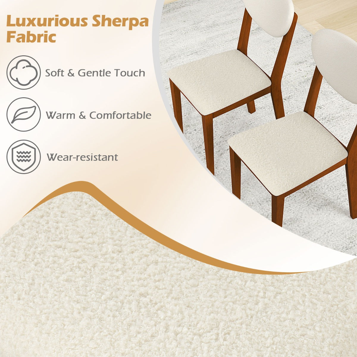 LIVSK Luxe Eetkamerstoelen met Sherpa Fleece - Ergonomisch en Comfortabel - Set van 2 - Draagvermogen 180 kg - Wit
