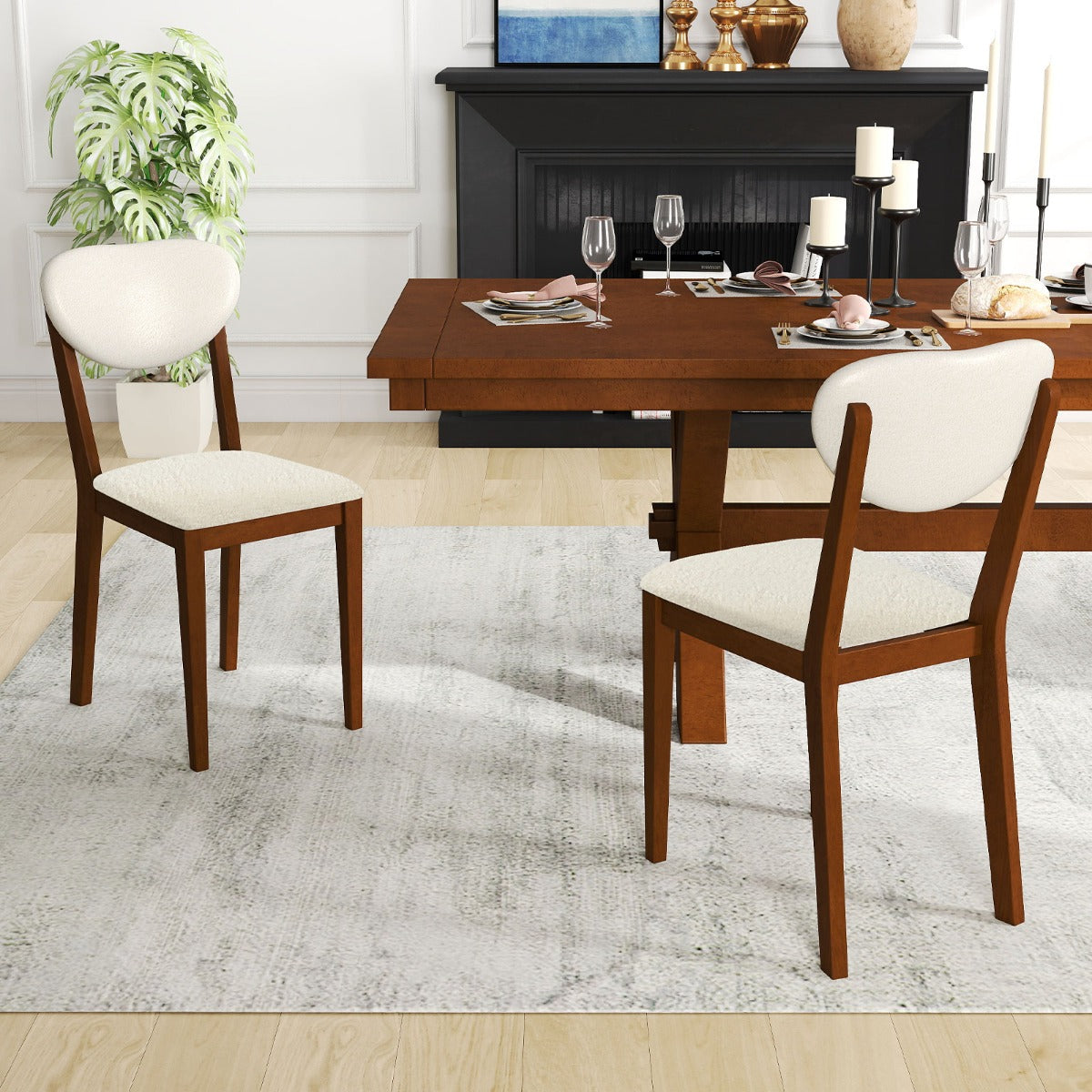 LIVSK Luxe Eetkamerstoelen met Sherpa Fleece - Ergonomisch en Comfortabel - Set van 2 - Draagvermogen 180 kg - Wit