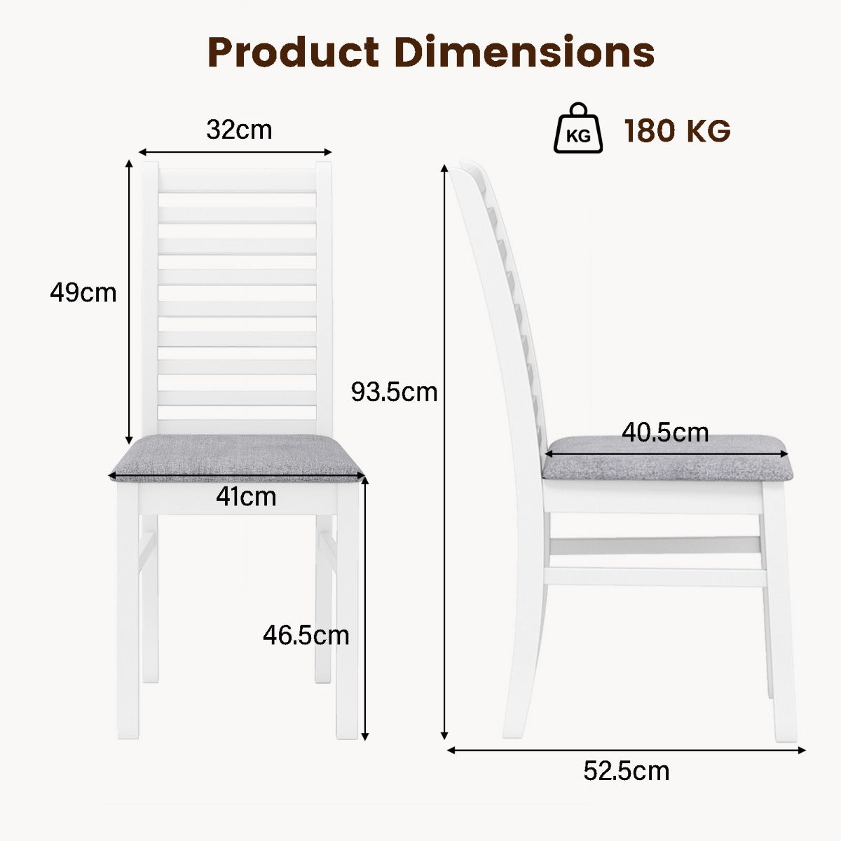 LIVSK Houten Eetkamerstoelen - Set van 2 - Kunstleren Bekleding - Ergonomisch - Draagvermogen 180 kg - Wit + Grijs