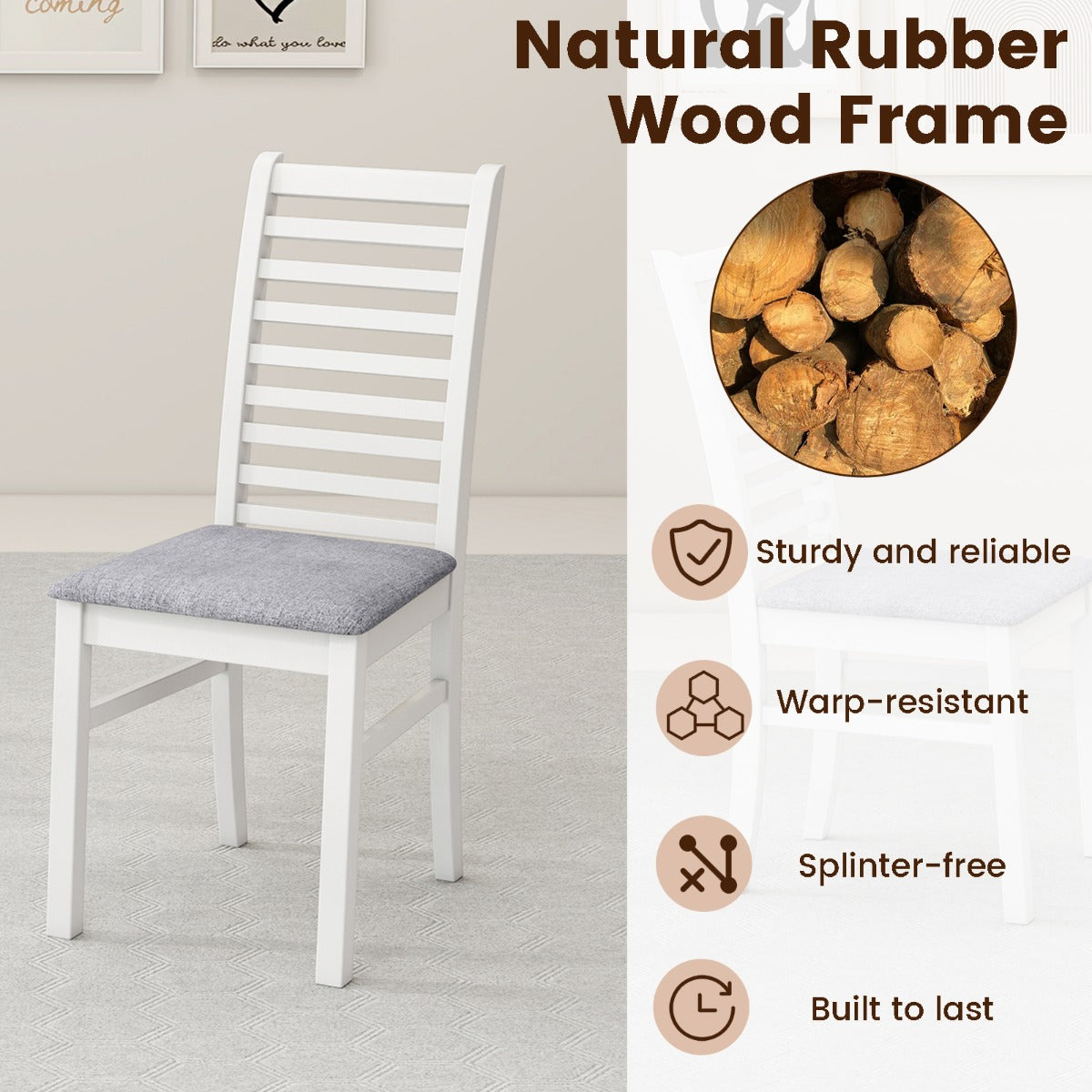 LIVSK Houten Eetkamerstoelen - Set van 2 - Kunstleren Bekleding - Ergonomisch - Draagvermogen 180 kg - Wit + Grijs