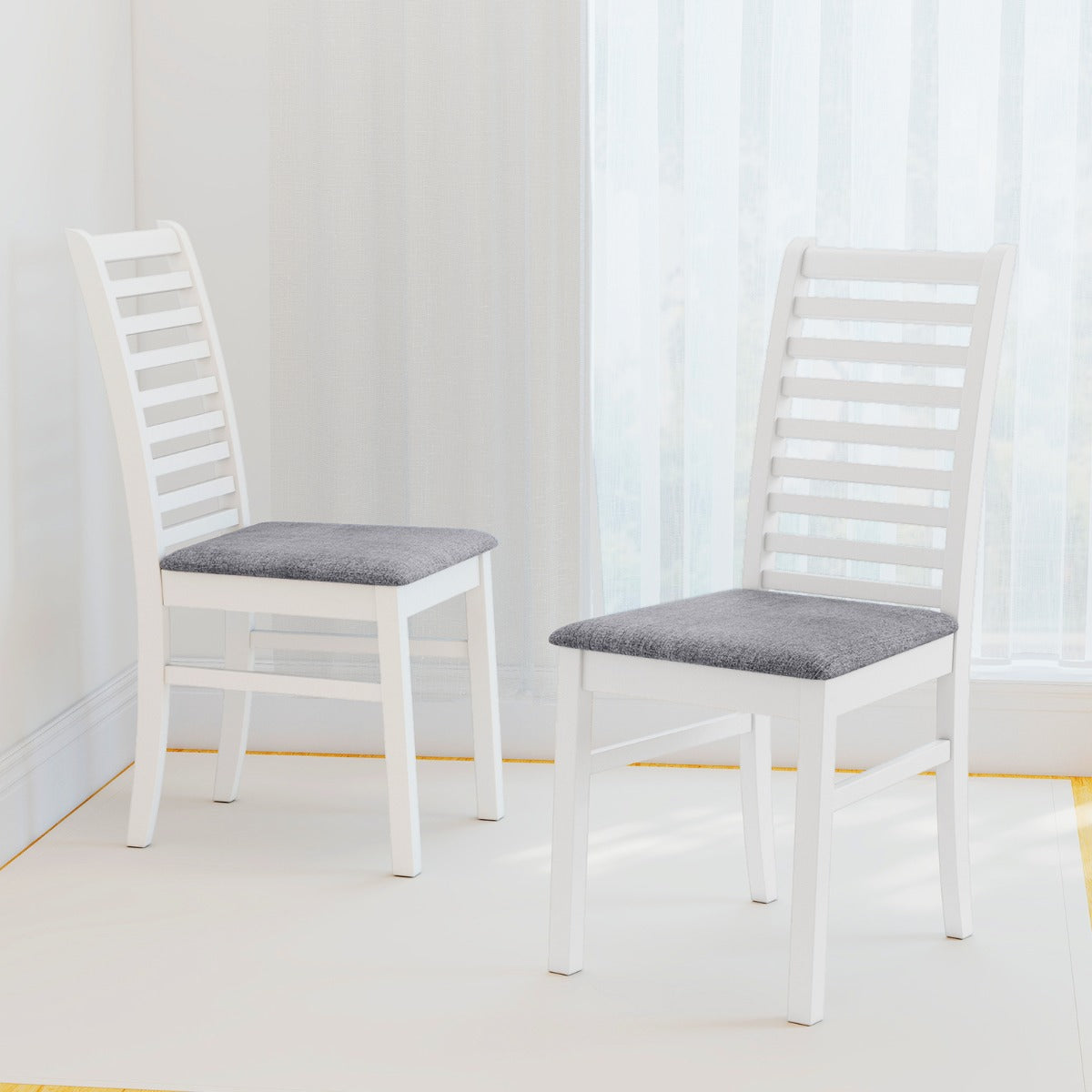 LIVSK Houten Eetkamerstoelen - Set van 2 - Kunstleren Bekleding - Ergonomisch - Draagvermogen 180 kg - Wit + Grijs