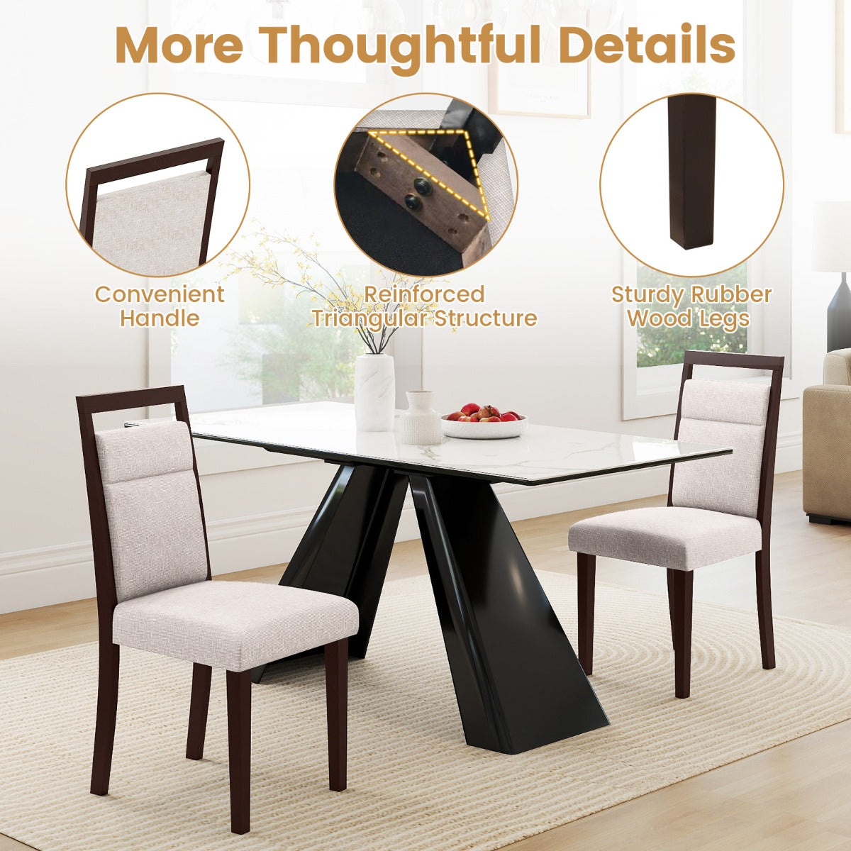 LIVSK 2-delige Set Eetkamerstoelen - Gestoffeerd met Ergonomische Rugleuning - Huidvriendelijke Stof - Tot 150 kg - Beige